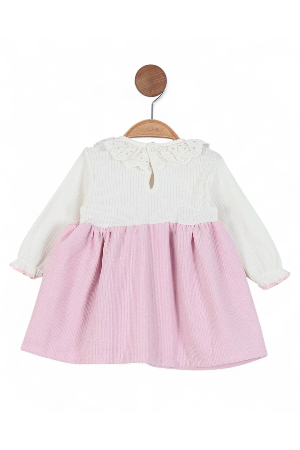 voyyo kids baby Kız Bebek Dantel Yakalı Fitilli Doku Mevsimlik Salopet Elbise, Doğum Günü ve Özel Gün Elbisesi fotoğrafı 6 (önizleme)