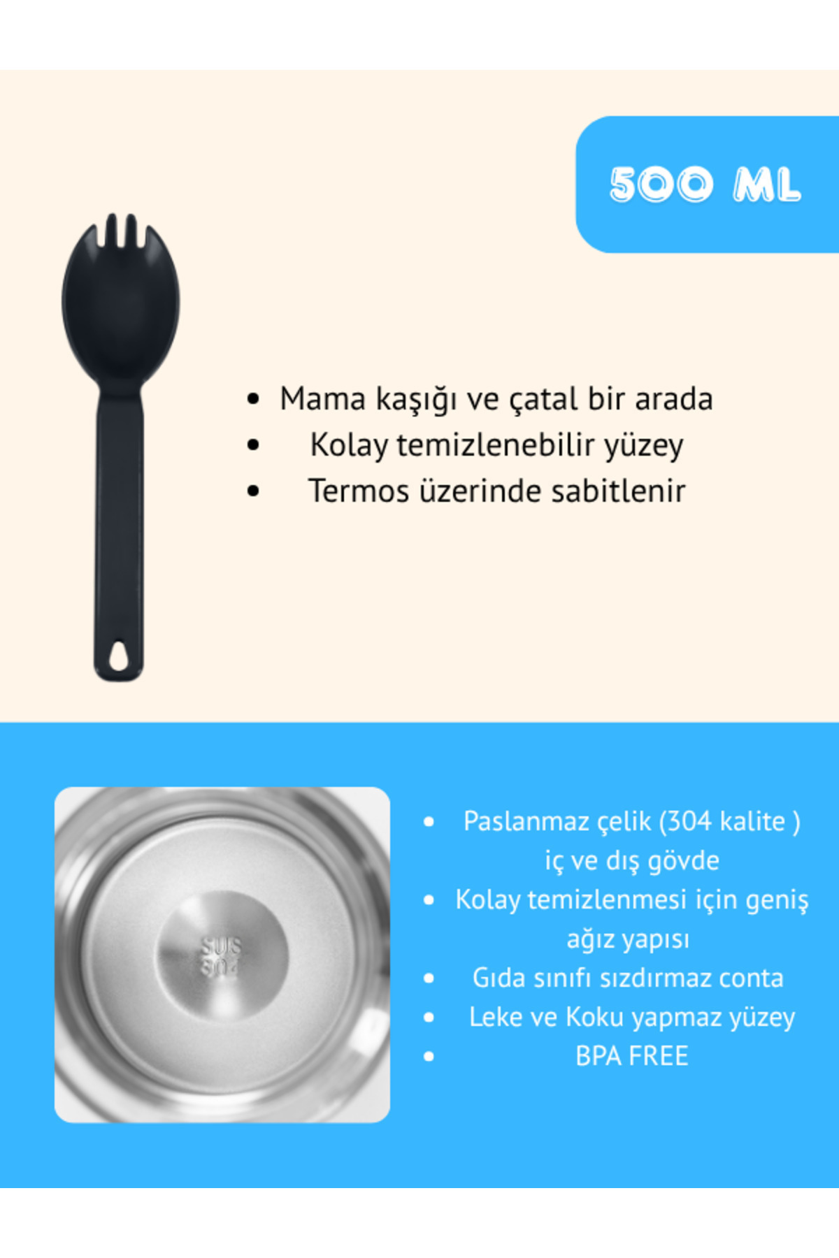 Star Termos Yemek & Mama Termosu - Mavi 8 Saat Sıcak, 12 Saat Soğuk 48 Saat Buz Tutma fotoğrafı 3 (önizleme)