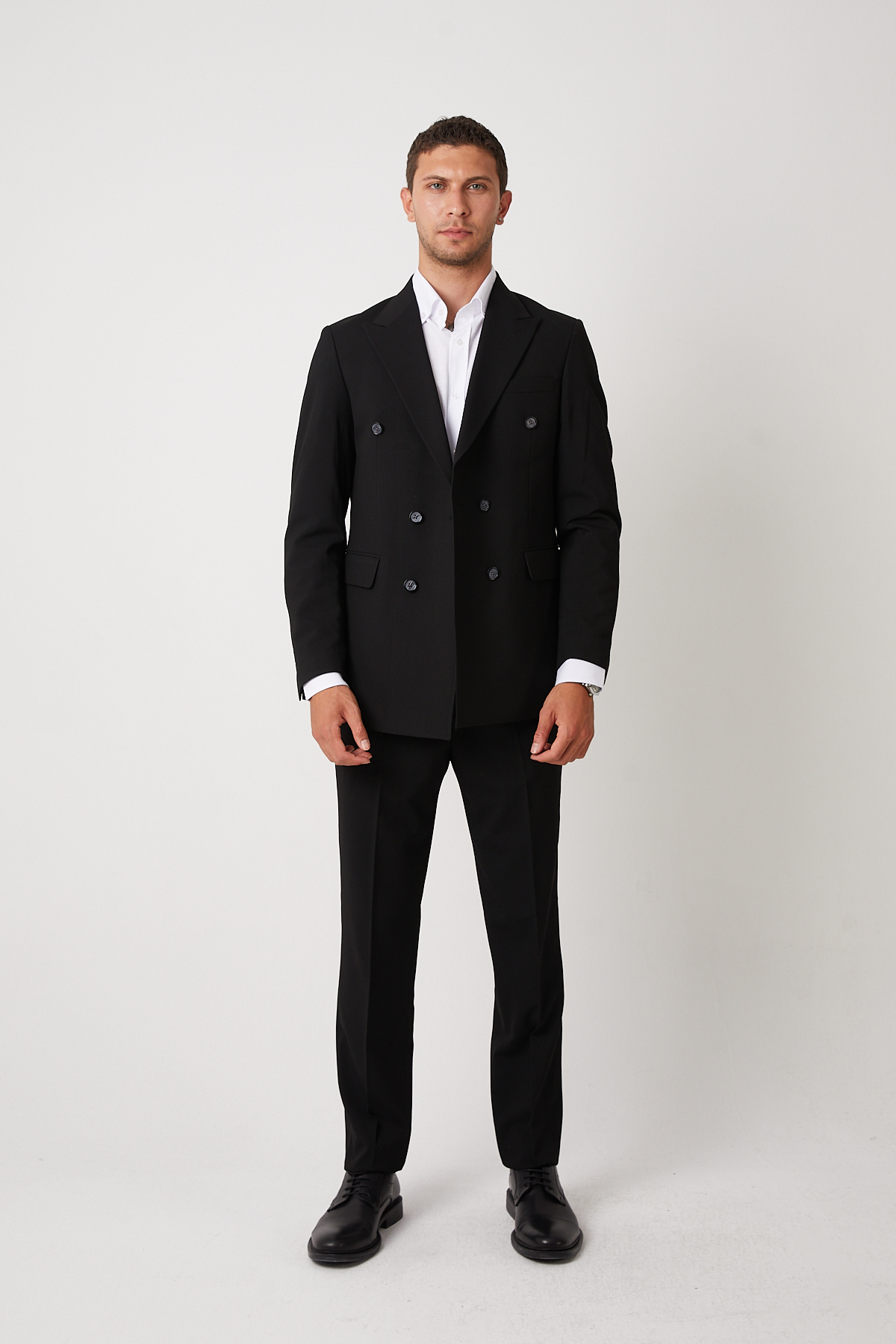 wodelli  Erkek Siyah Kruvaze Takım Elbise – Regular Pamuklu Hafif Kumaş - Görsel 4