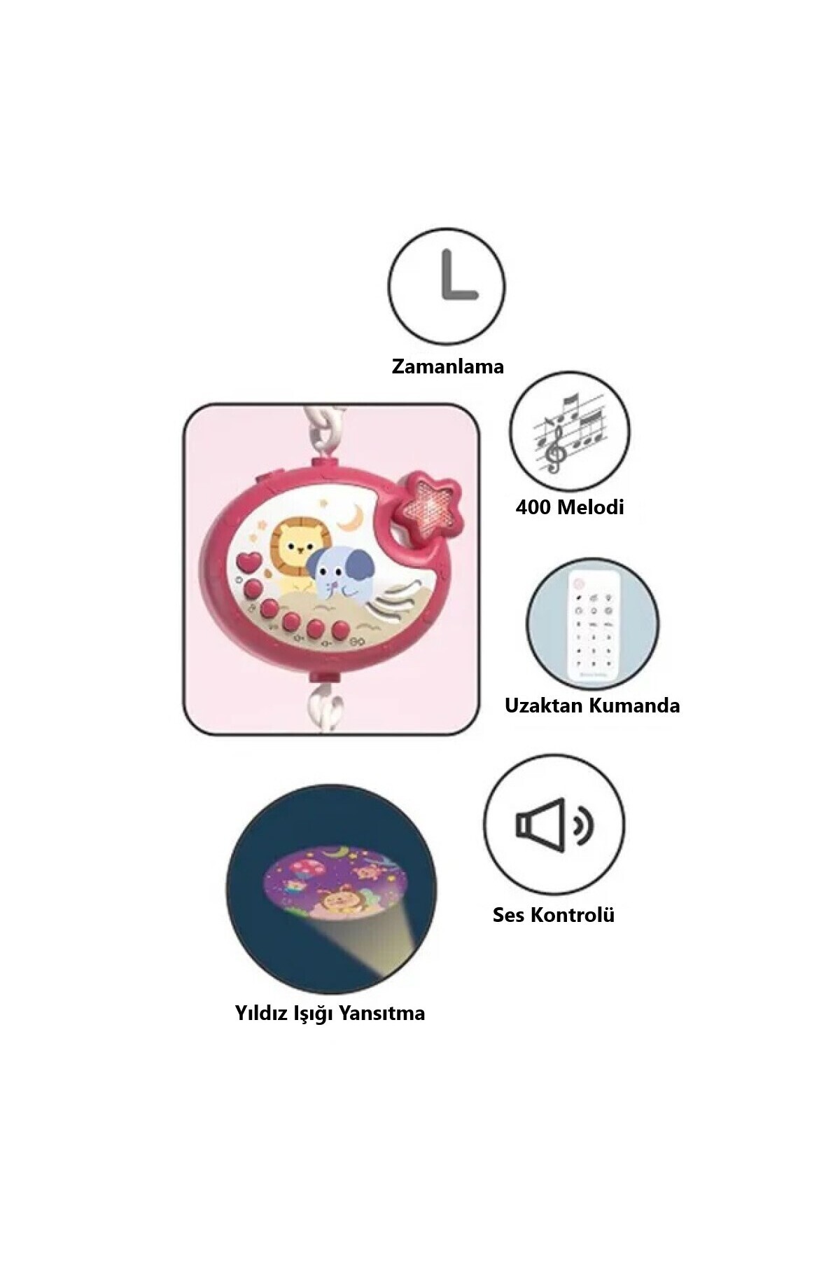 Brother Toys Tavana Yıldız Yansıtan Pilli Işıklı Müzikli Uzaktan Kumandalı Dönence Beşik Bebek 360° Dönebilir fotoğrafı 3 (önizleme)