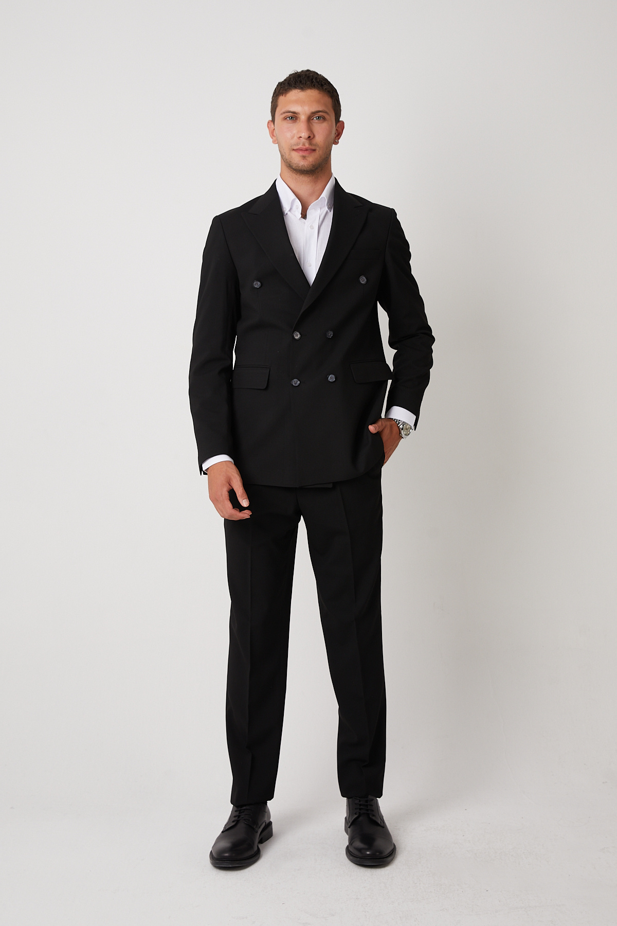 wodelli  Erkek Siyah Kruvaze Takım Elbise – Regular Pamuklu Hafif Kumaş - Görsel 3