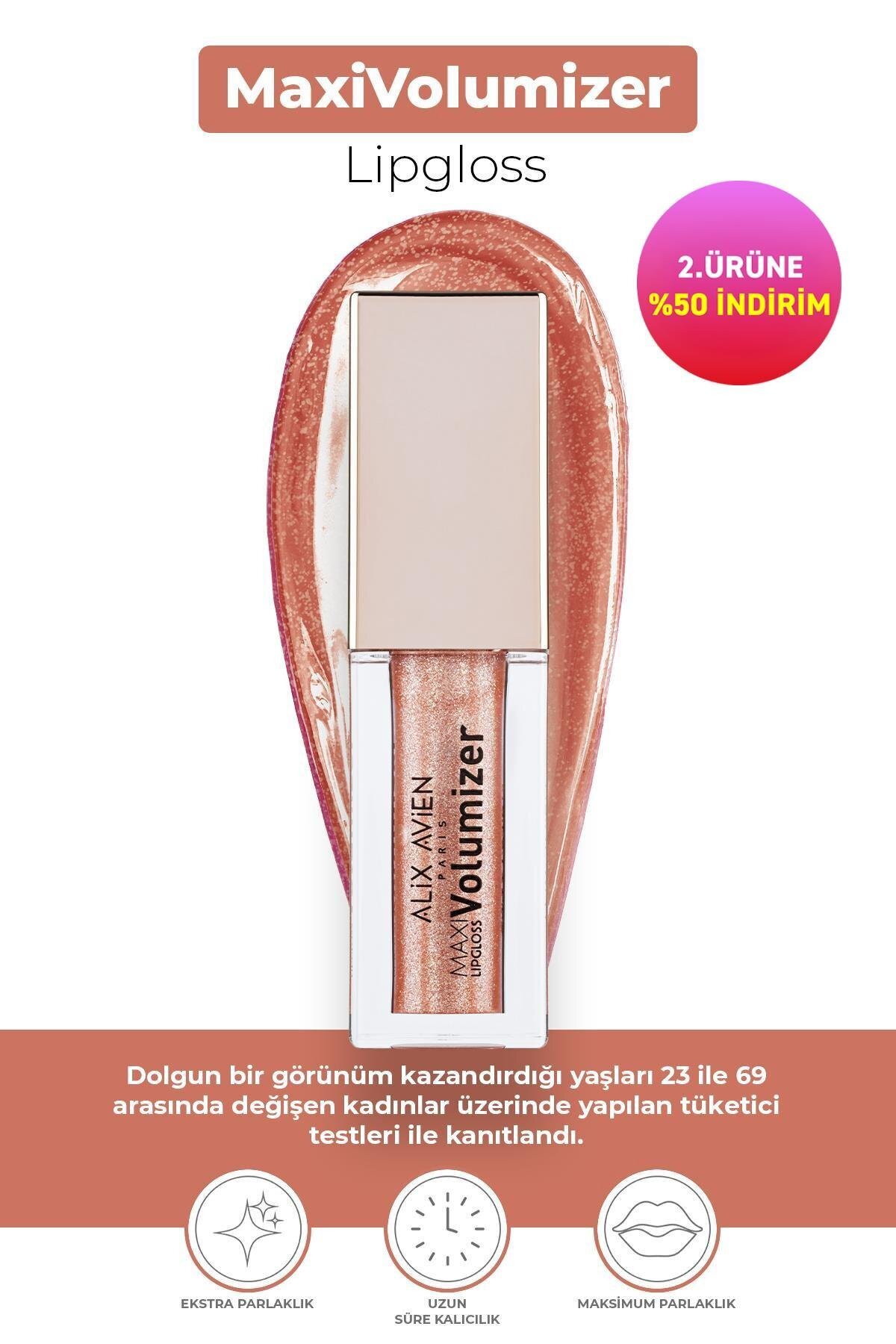 Alix Avien Maxivolumizer Lipgloss 206 - Peachy Stardust - Kalıcı ve Nemlendirici Ruj - Dolgunlaştırıcı Etki