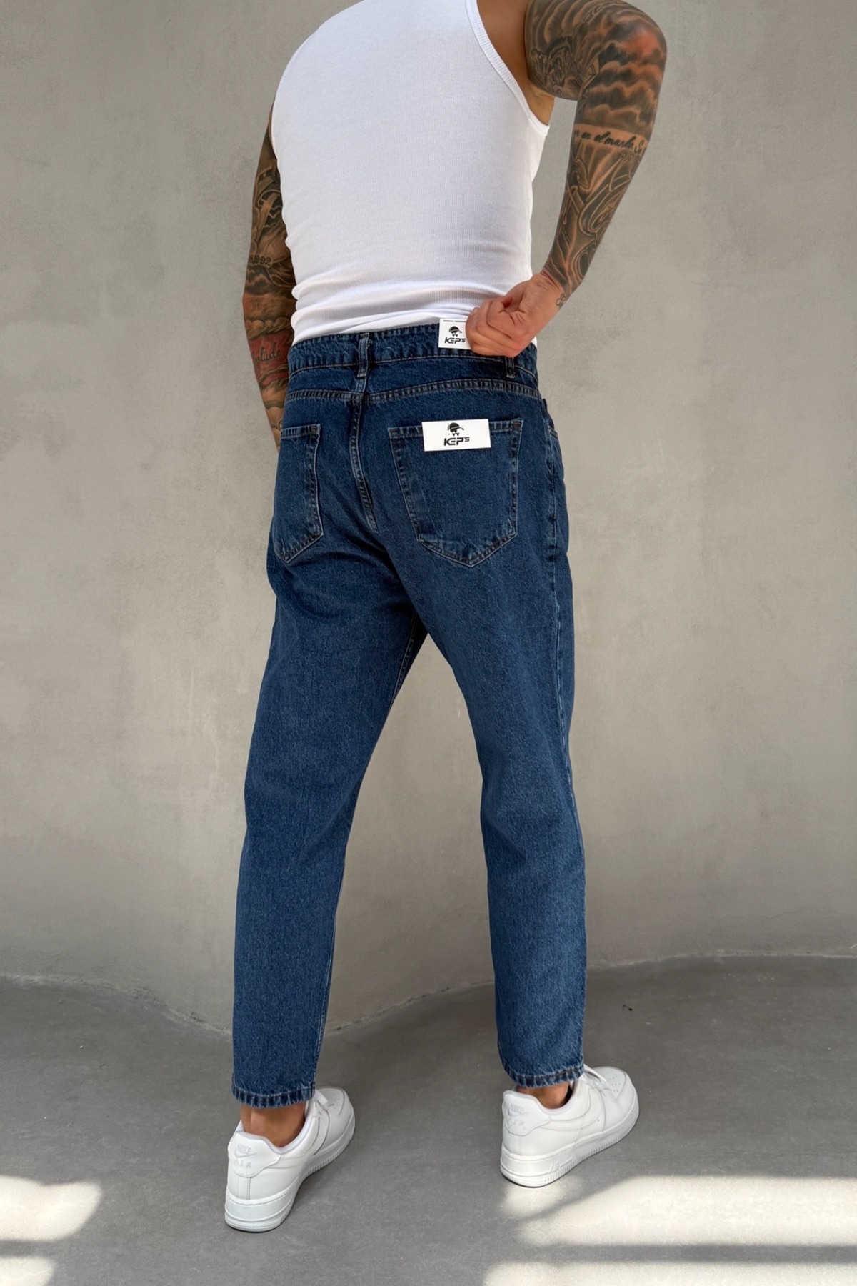 MADZEYMODA Koyu Mavi Boyfriend Kalıp Denim Kumaş Erkek Jean Kot Pantolon KE-189 görsel 5