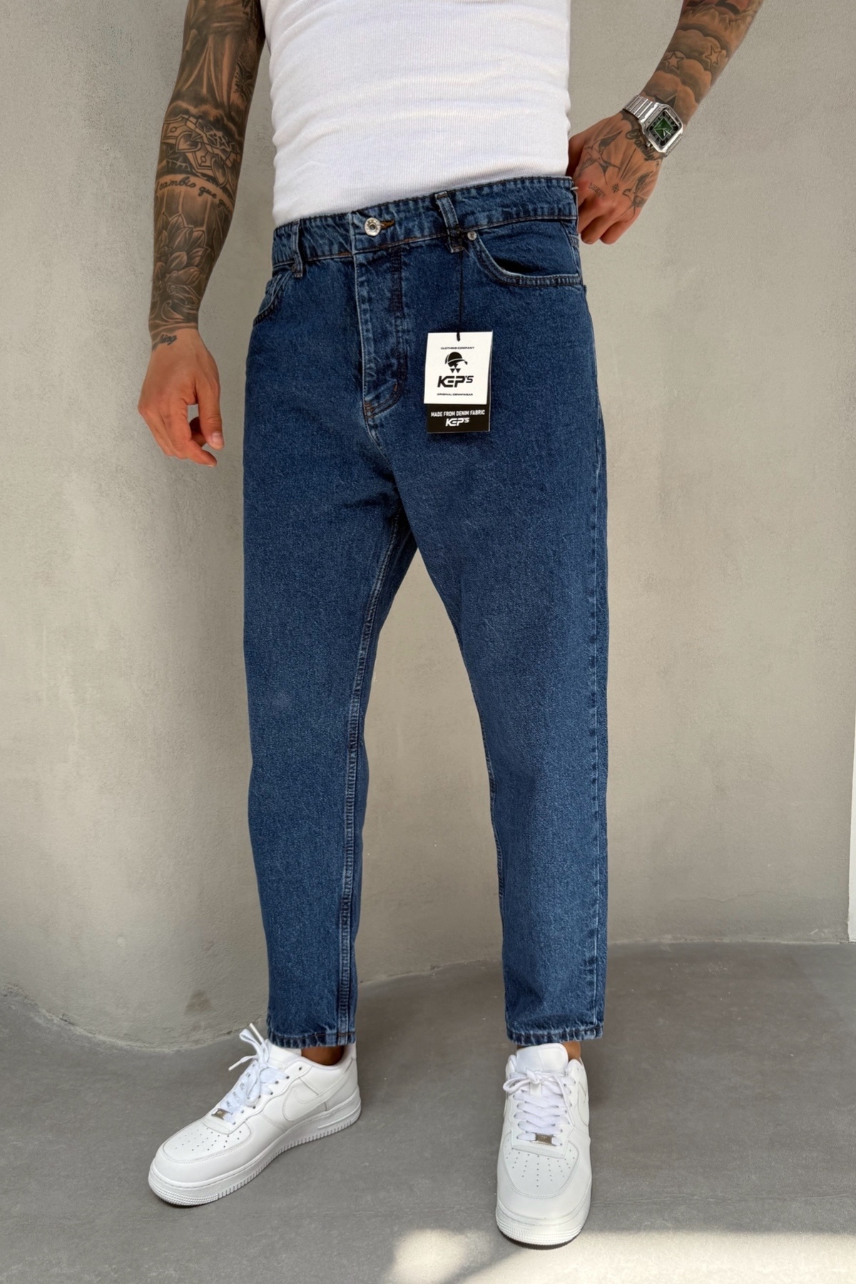 MADZEYMODA Koyu Mavi Boyfriend Kalıp Denim Kumaş Erkek Jean Kot Pantolon KE-189 görsel 4