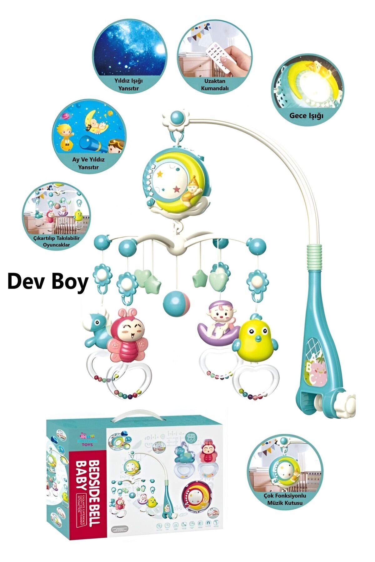 Brother Toys Tavana Ay Ve Yıldız Yansıtan Pilli Işıklı Müzikli Uzaktan Kumandalı Dev Boy Dönence Beşik Bebek