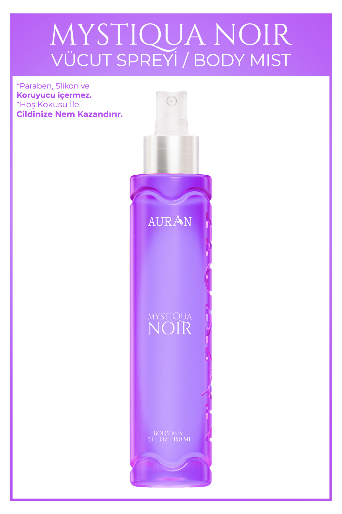 AURAN Mystiqua Noir Parfümlü Kadın Vücut Spreyi Vücut Misti Body Mist Spray 150ml