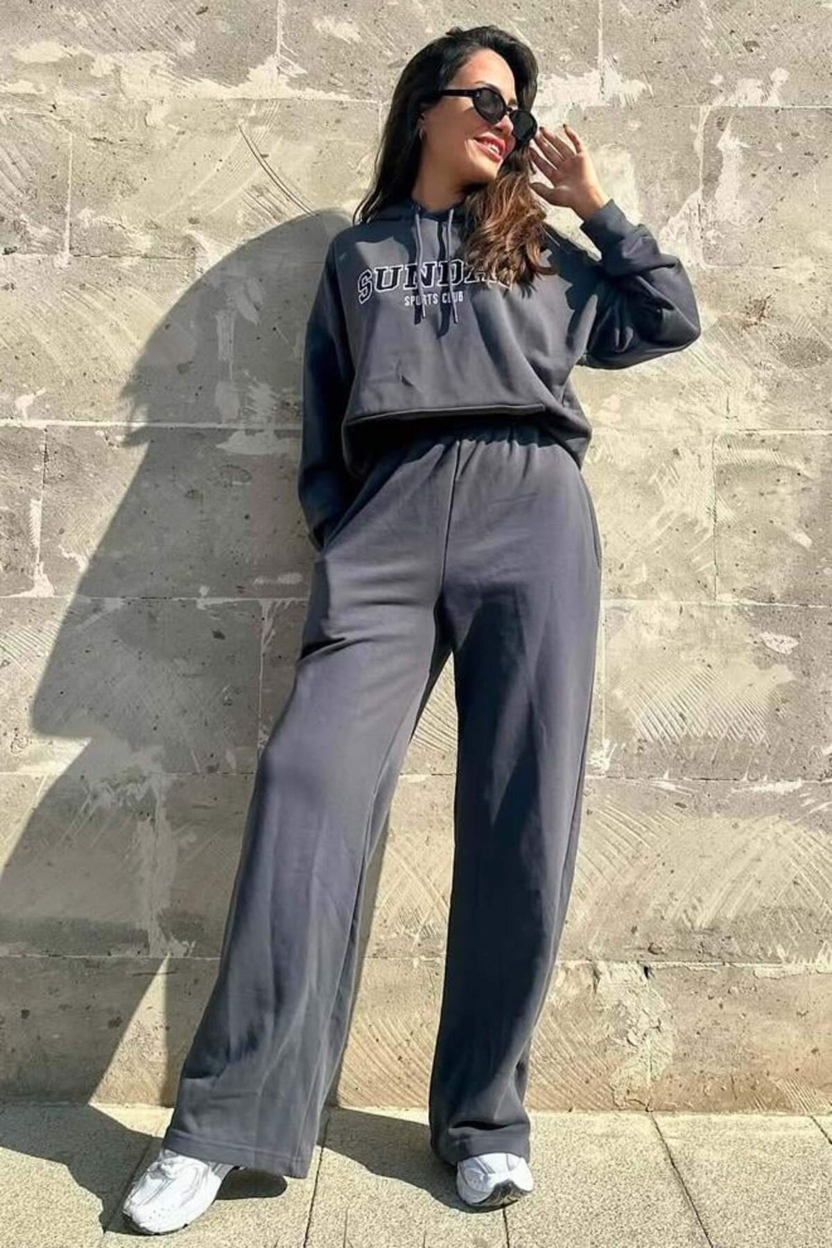 Seeh Füme Baskılı Kapüşonlu Kadın Eşofman Takımı SH184