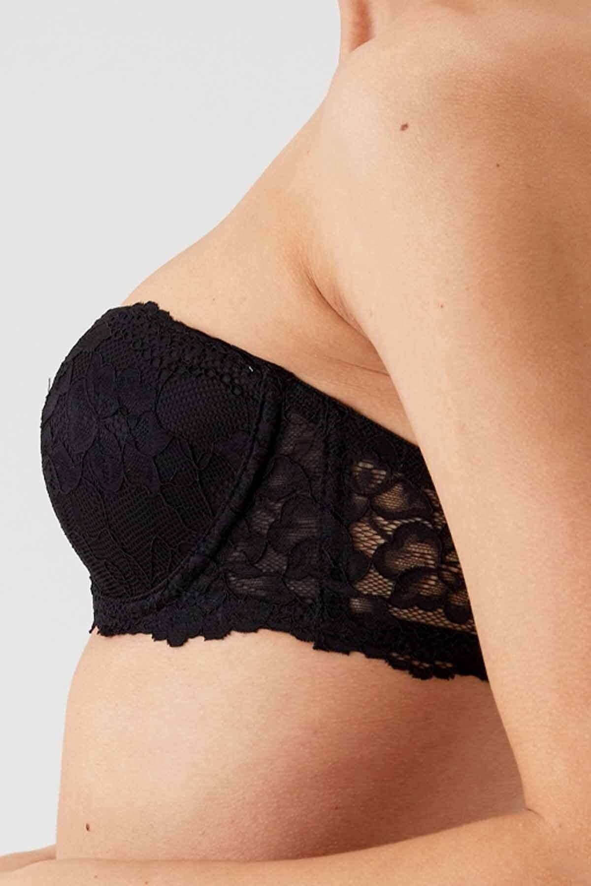 Pierre Cardin 2'li Ekonomik Paket Pudra-siyah 6203-2 Pisa Balenli Destekli Straplez Dantelli Sütyen Set görsel 5