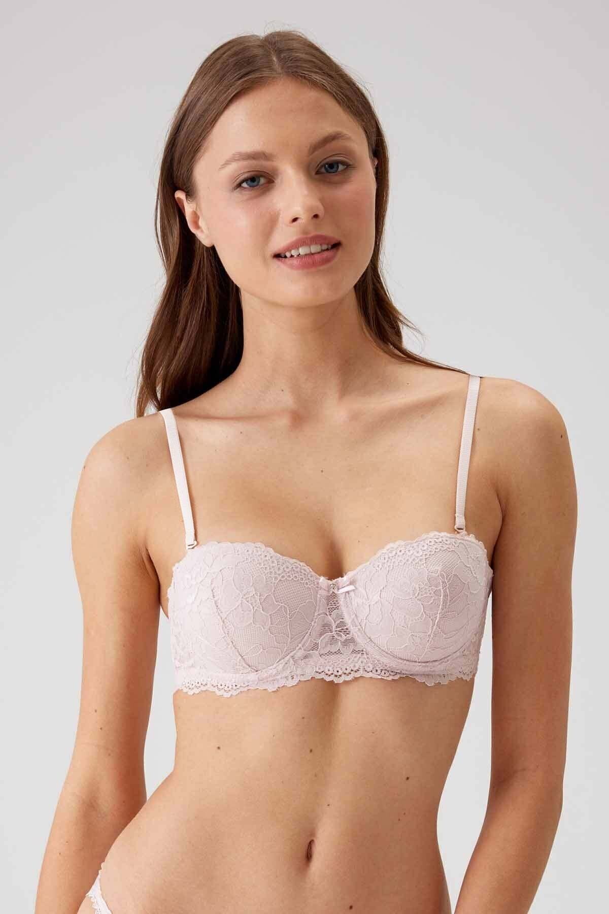 Pierre Cardin 2'li Ekonomik Paket Pudra-siyah 6203-2 Pisa Balenli Destekli Straplez Dantelli Sütyen Set görsel 6