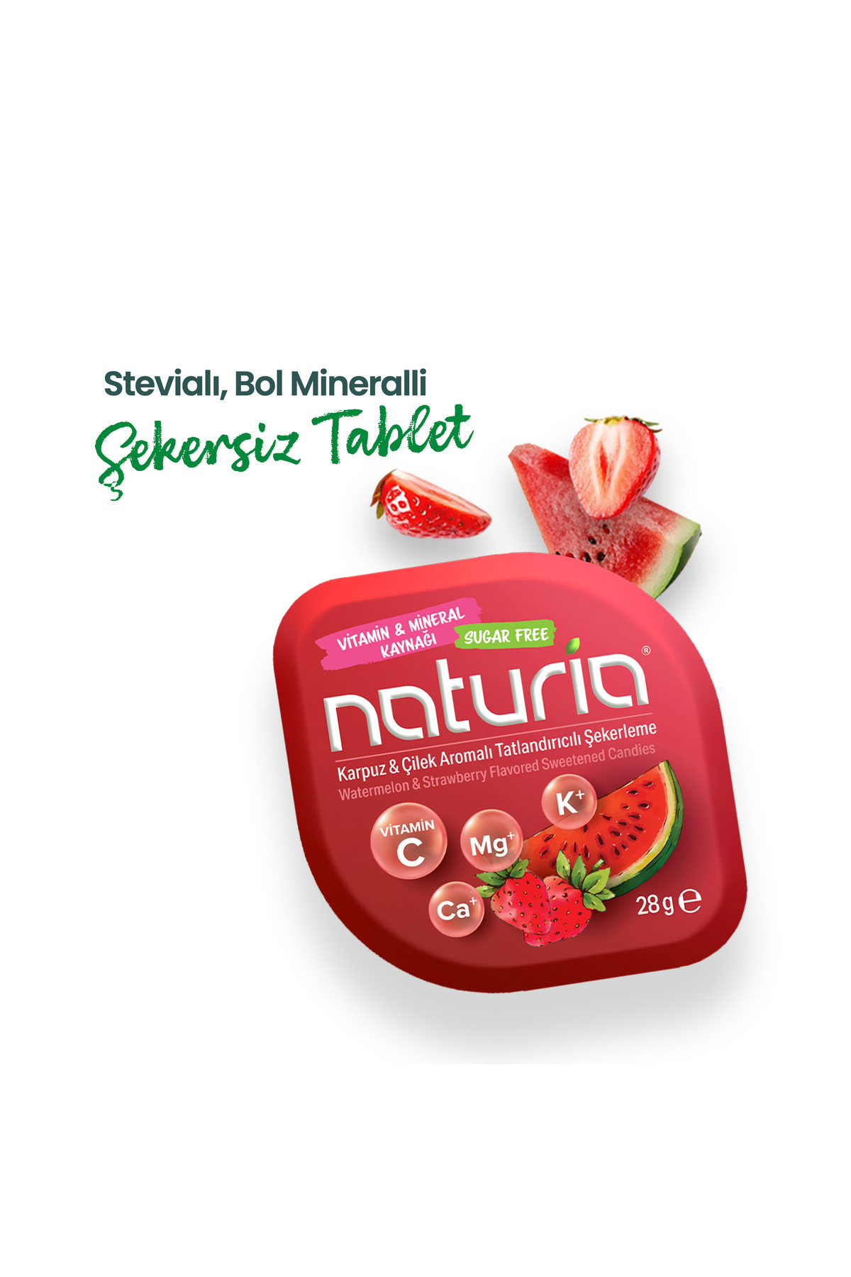 Naturia -Karpuz ve Çilek Aromalı Şekersiz Şekerleme