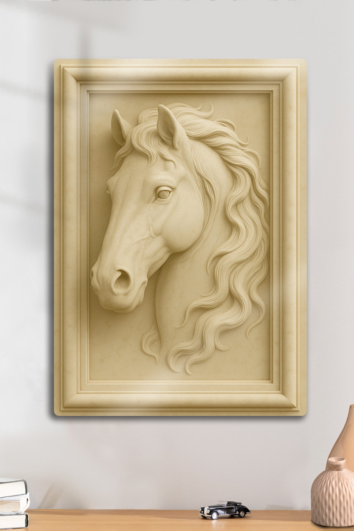 3D Embossed Metal Printing - Horse Figure, Marble Look, Decorative Painting, Art, Home Decoration