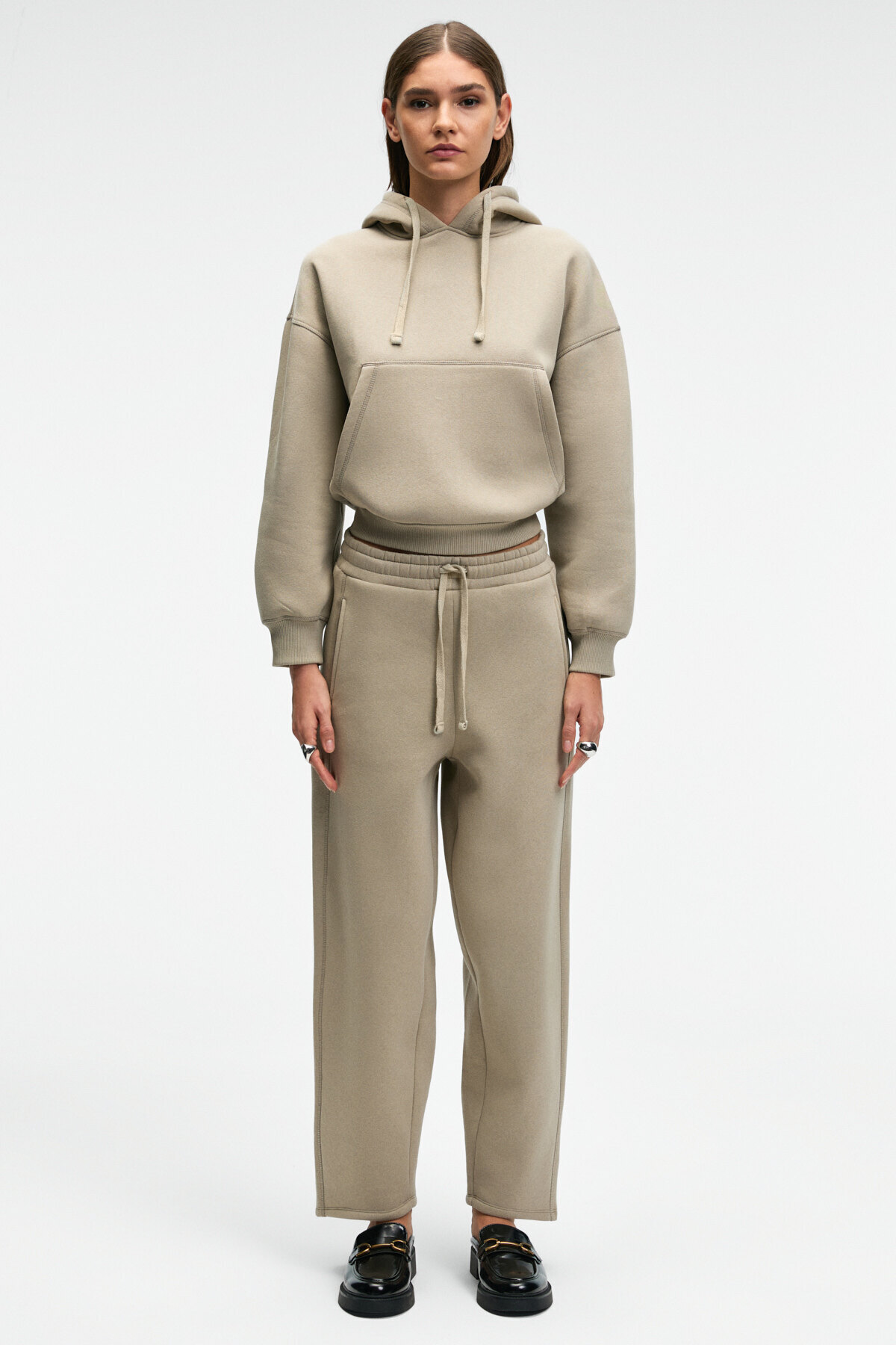 GRIMELANGE SELORIN Kadın Baggy Çift Cepli Taş Rengi Eşofman Altı