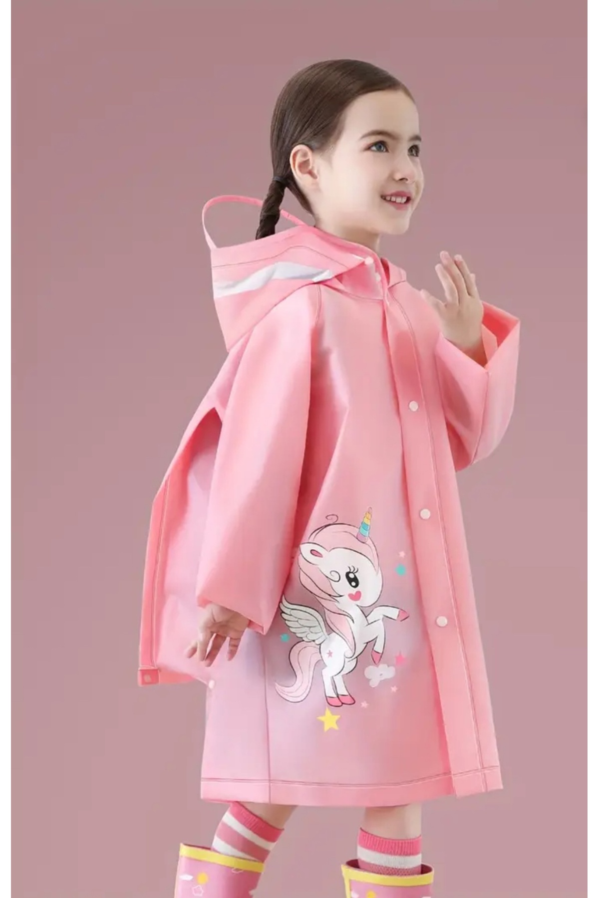 seyuse Çocuk Yağmurluk Pembe Unicorn  Su Geçirmez Çocuk Yağmurluğu fotoğrafı 2 (önizleme)