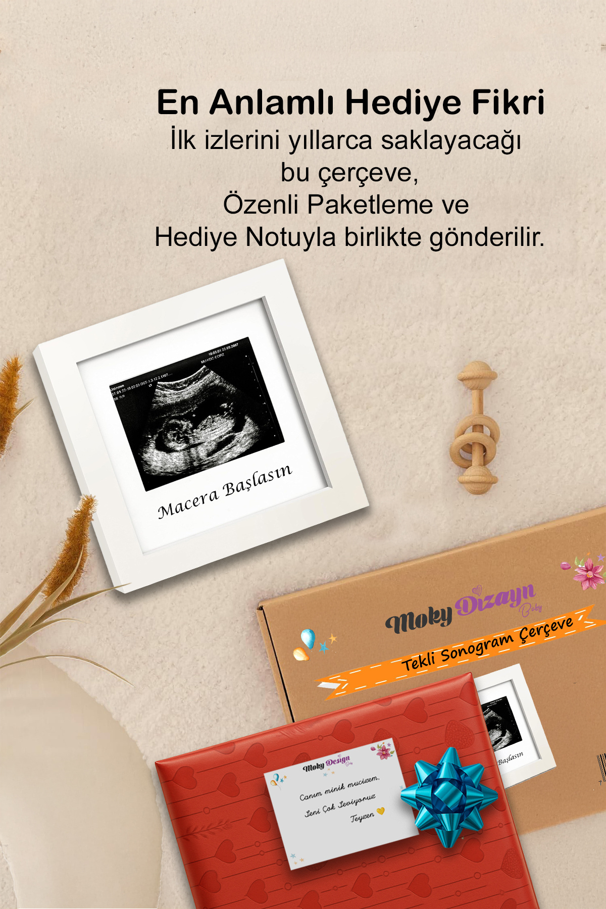 Moky Design Bebek Ultrason Fotoğraf Anı Çerçevesi, Yenidoğan İlk Fotoğrafım Resim Hatırası, Baby Shower Hediyesi fotoğrafı 4 (önizleme)