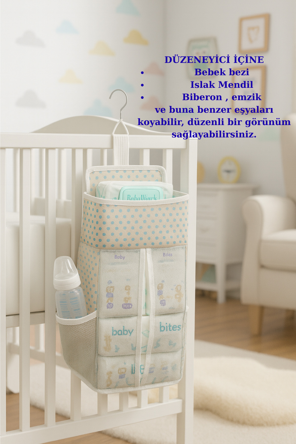 Formeya Cepli Beşik Yanı Düzenleyici - Bebek Park Yatak ve Beşik Yanı Çok Amaçlı Düzenleyici