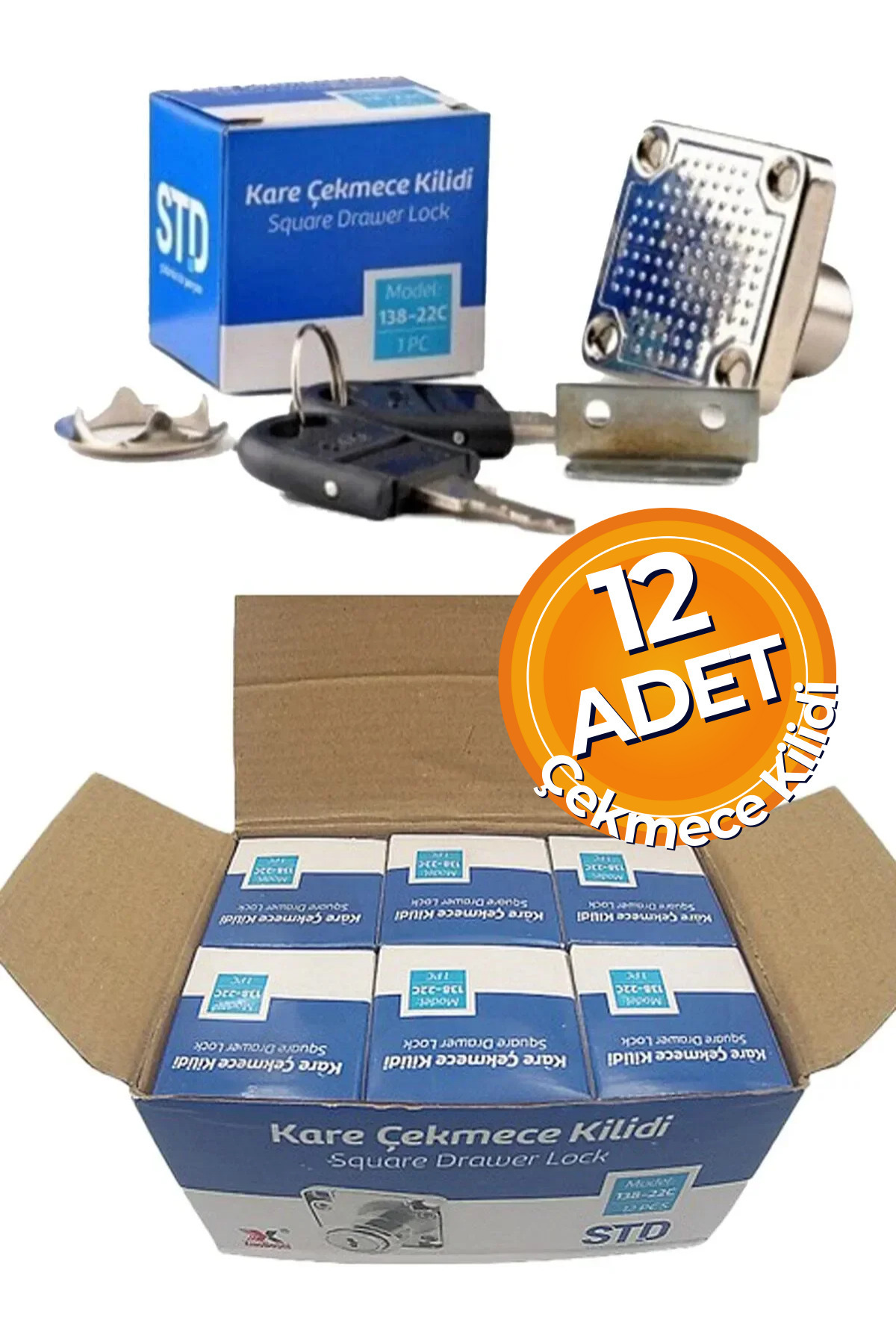 HOBİDABİ Kare Çekmece Kilidi Kapak Dolap Posta Kutusu Kilit 2 Anahtarlı 12 ADET