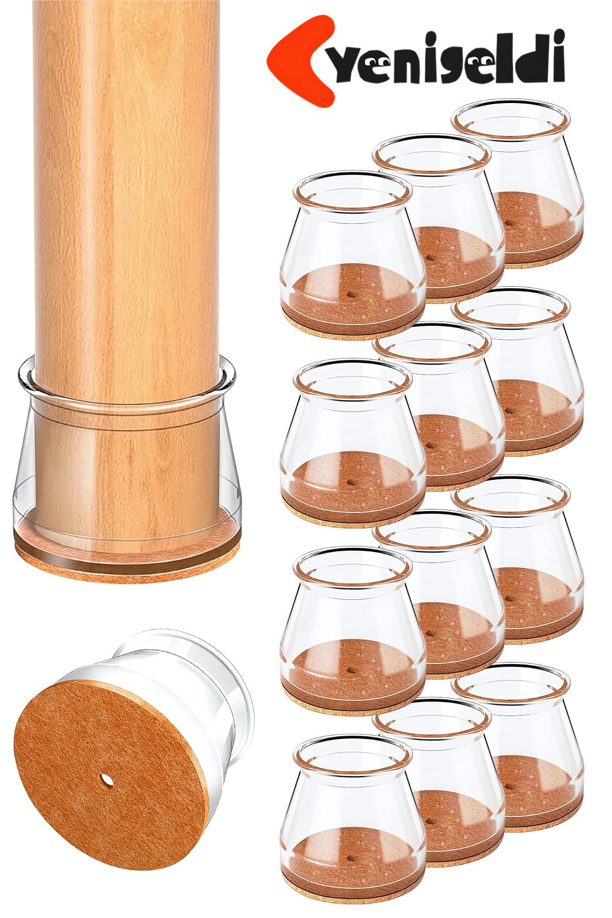12 Pcs Round Chair Shoes (2.8–3.4 Cm) Transparent Silicone Thin Floor Protective Felted Foot Cover