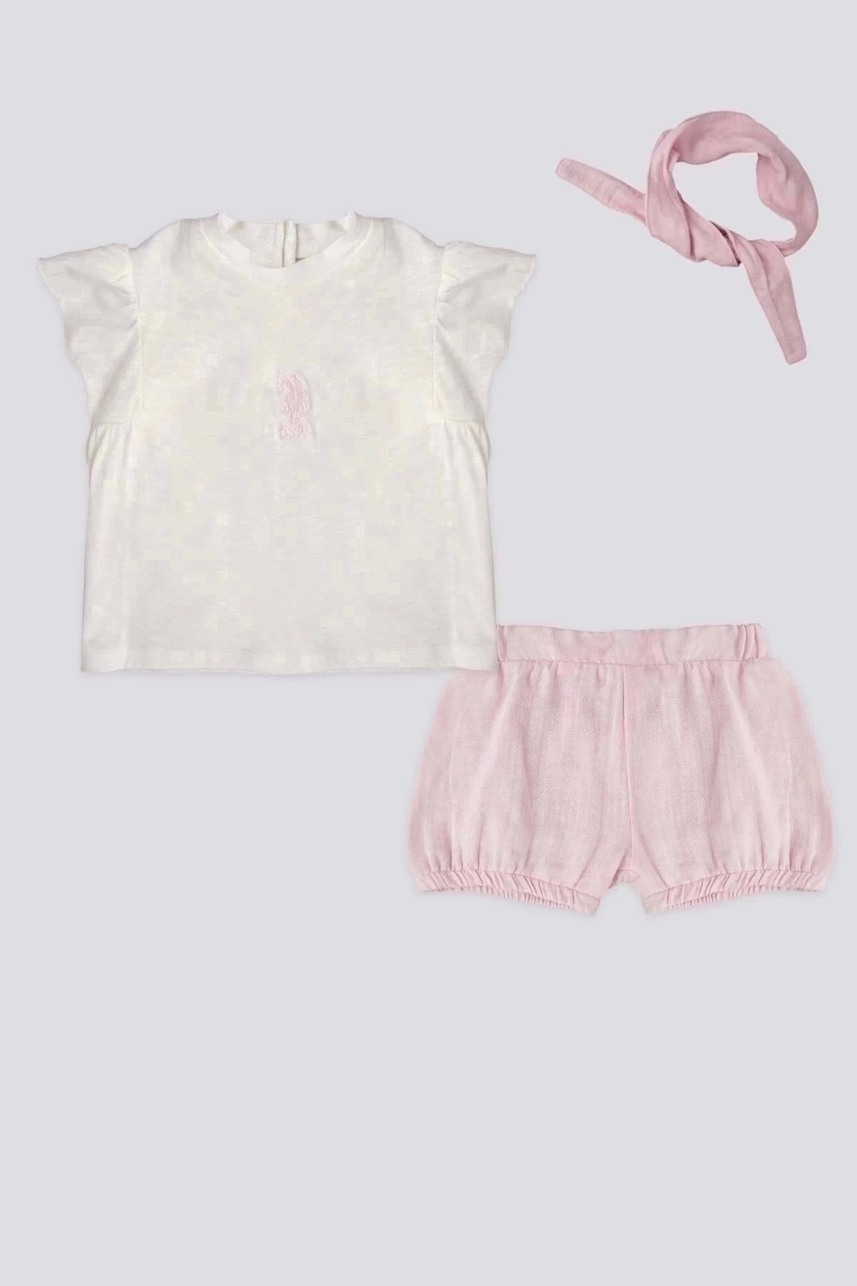 U.S. Polo Assn. Girls' Baby 3-Piece Short-Sleeve T-Shirt Set - Cream
