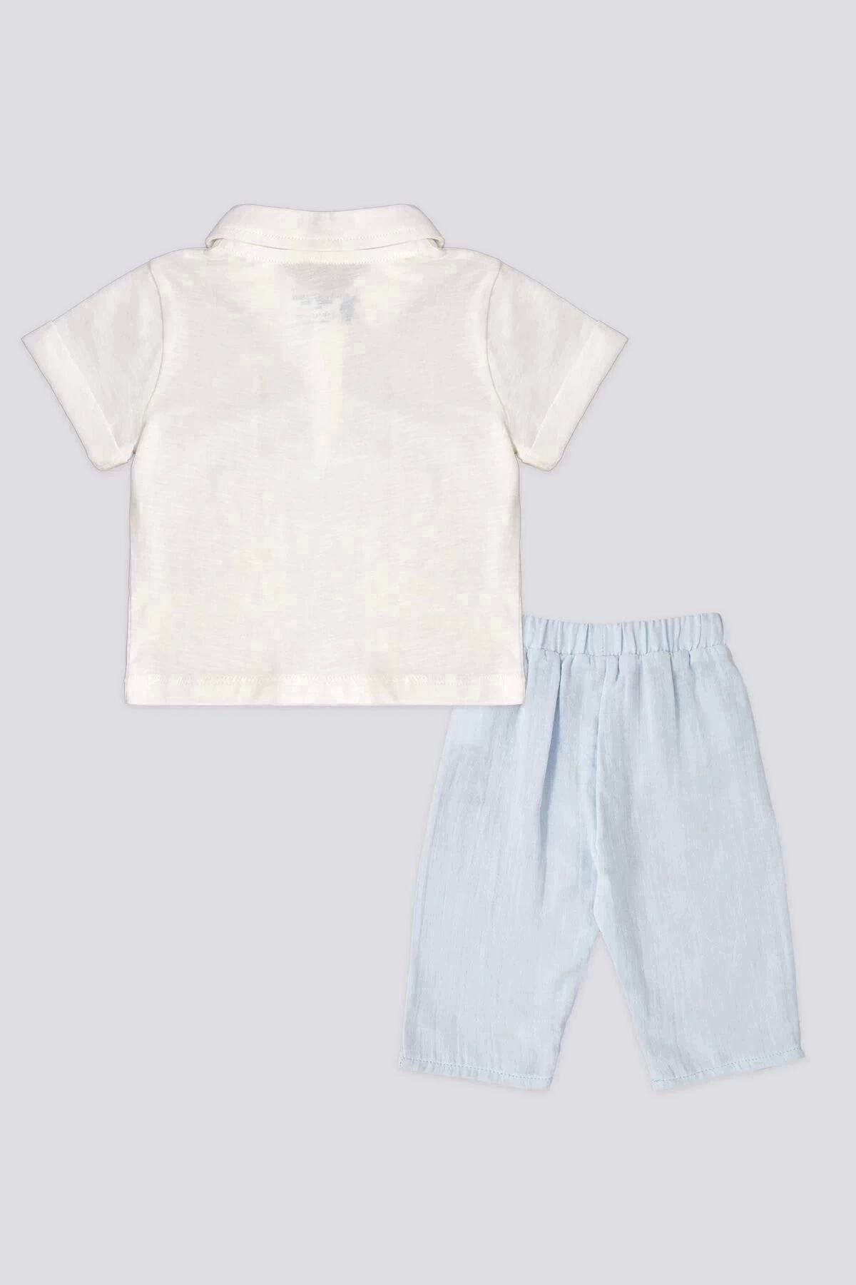 U.S. Polo Assn. Erkek Bebek 2 Lı Kısa Kol T-shırt Takım - Krem Mavi fotoğrafı 3 (önizleme)