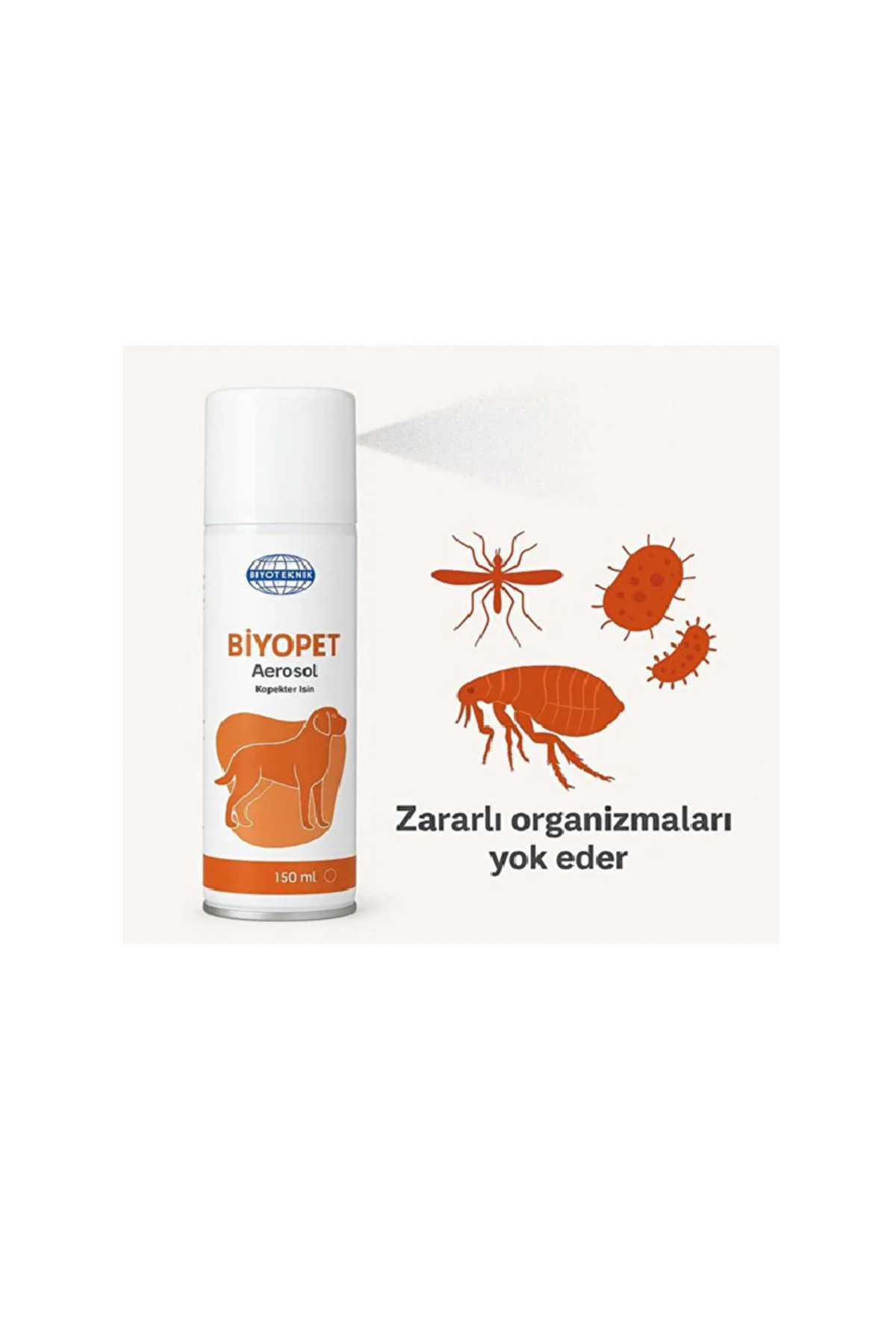 Biyoteknik Biyopet Aerosol (Köpek) 150 Ml Köpek Yaşam Alanı Bit, Pire Ve Kene Haşere Spreyi