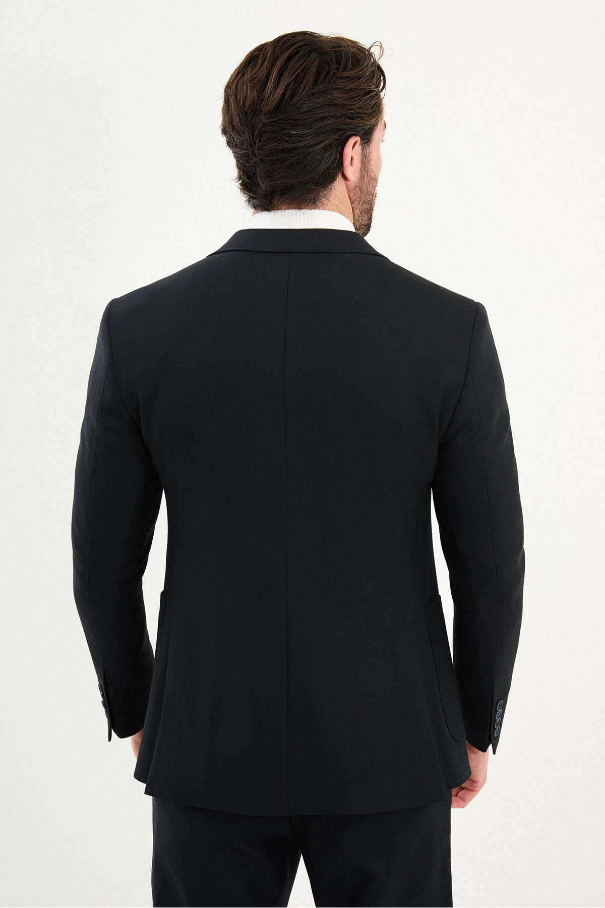 Düz Slim Fit Torba Cep Beli Lastikli İpli Yün Erkek Takım Elbise Lacivert - 45417.25K — رنگارنگ — تصویر 5 از 6