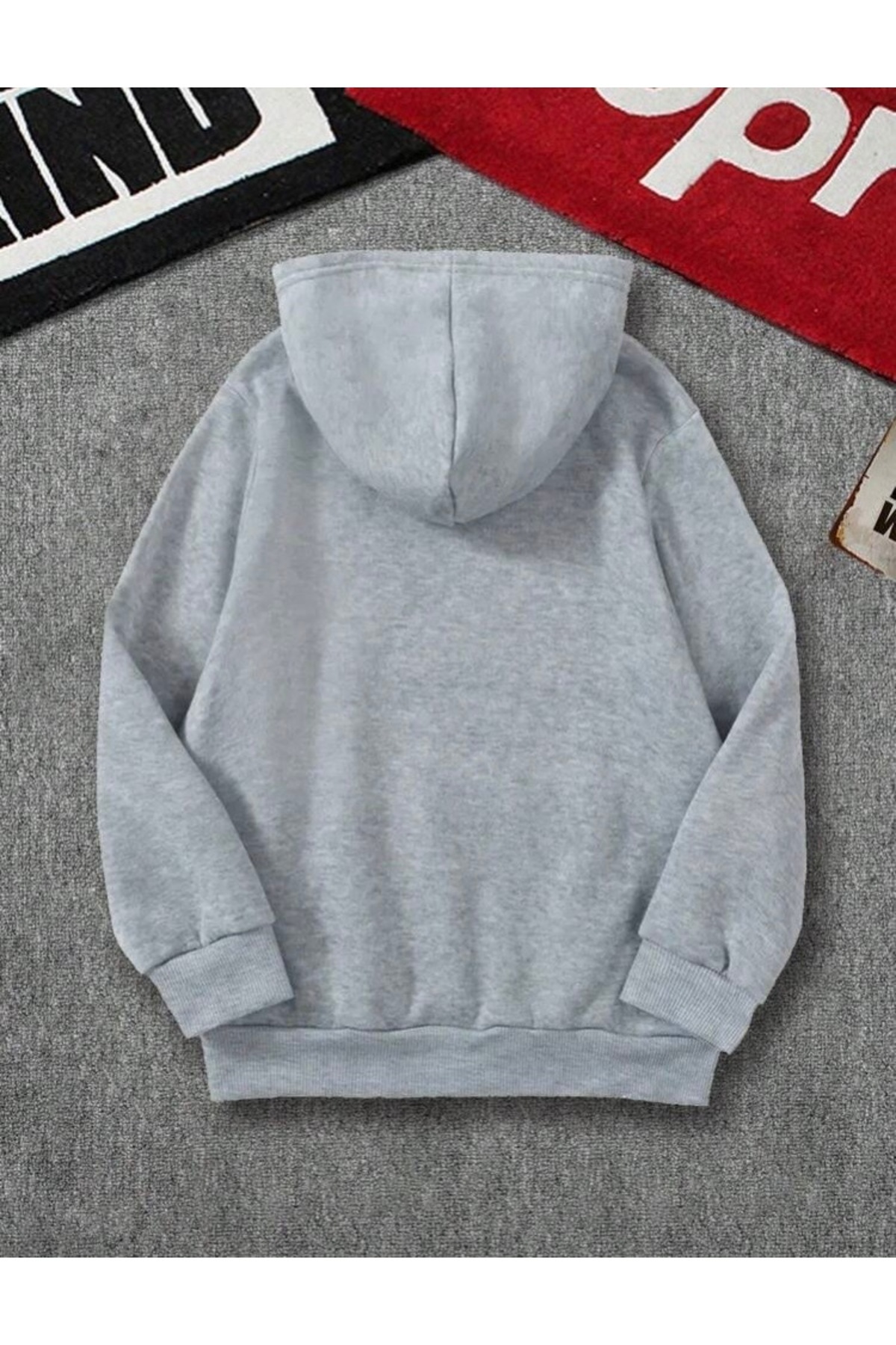 BYMEER  3’lü Bordo Laci Gri Kapüşonlu Oversize Sweatshirt - Görsel 6