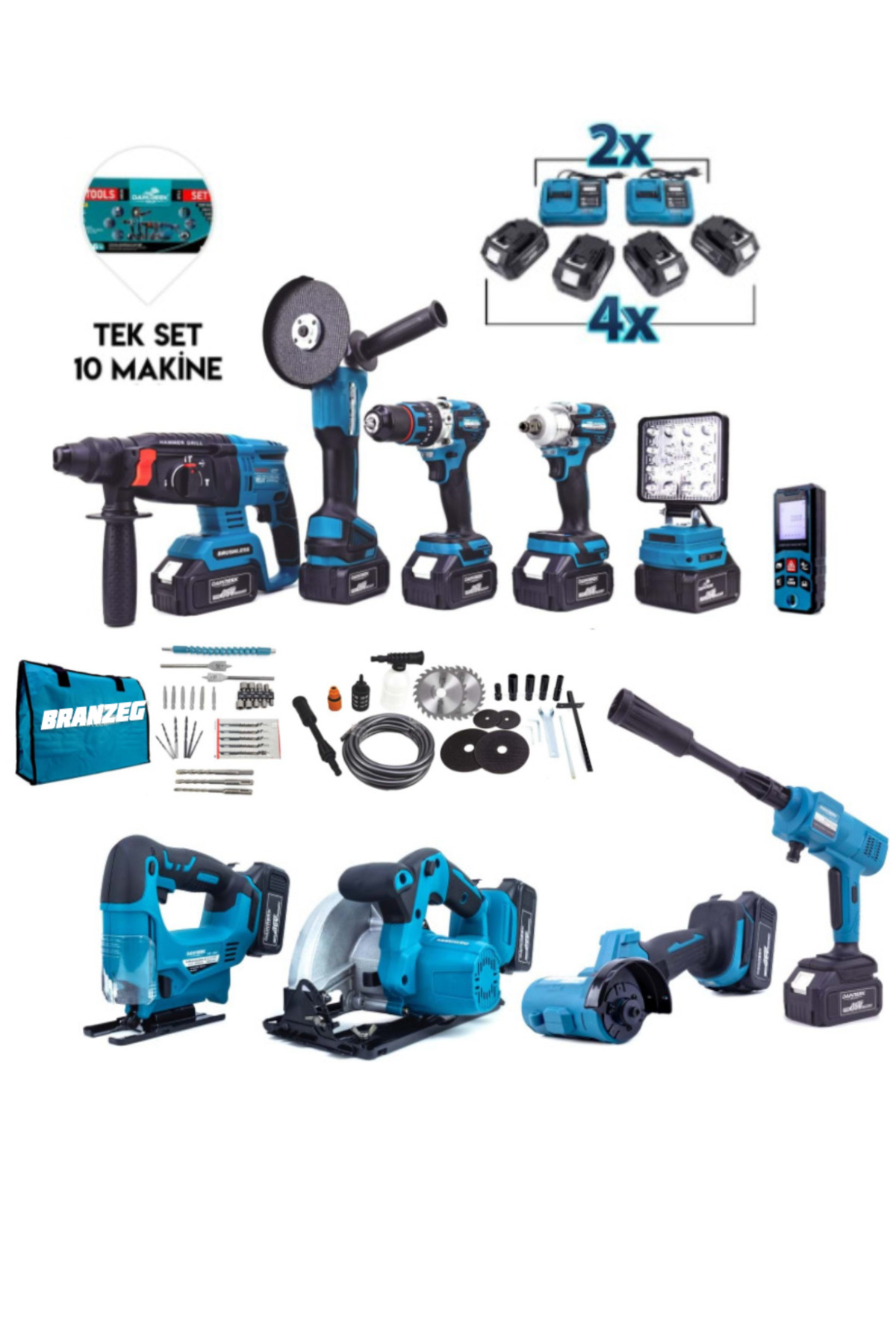 BRANZEG 10'lu Onlu Şarjlı Matkap Seti 4x Batarya 2x Şarj Cihazi
