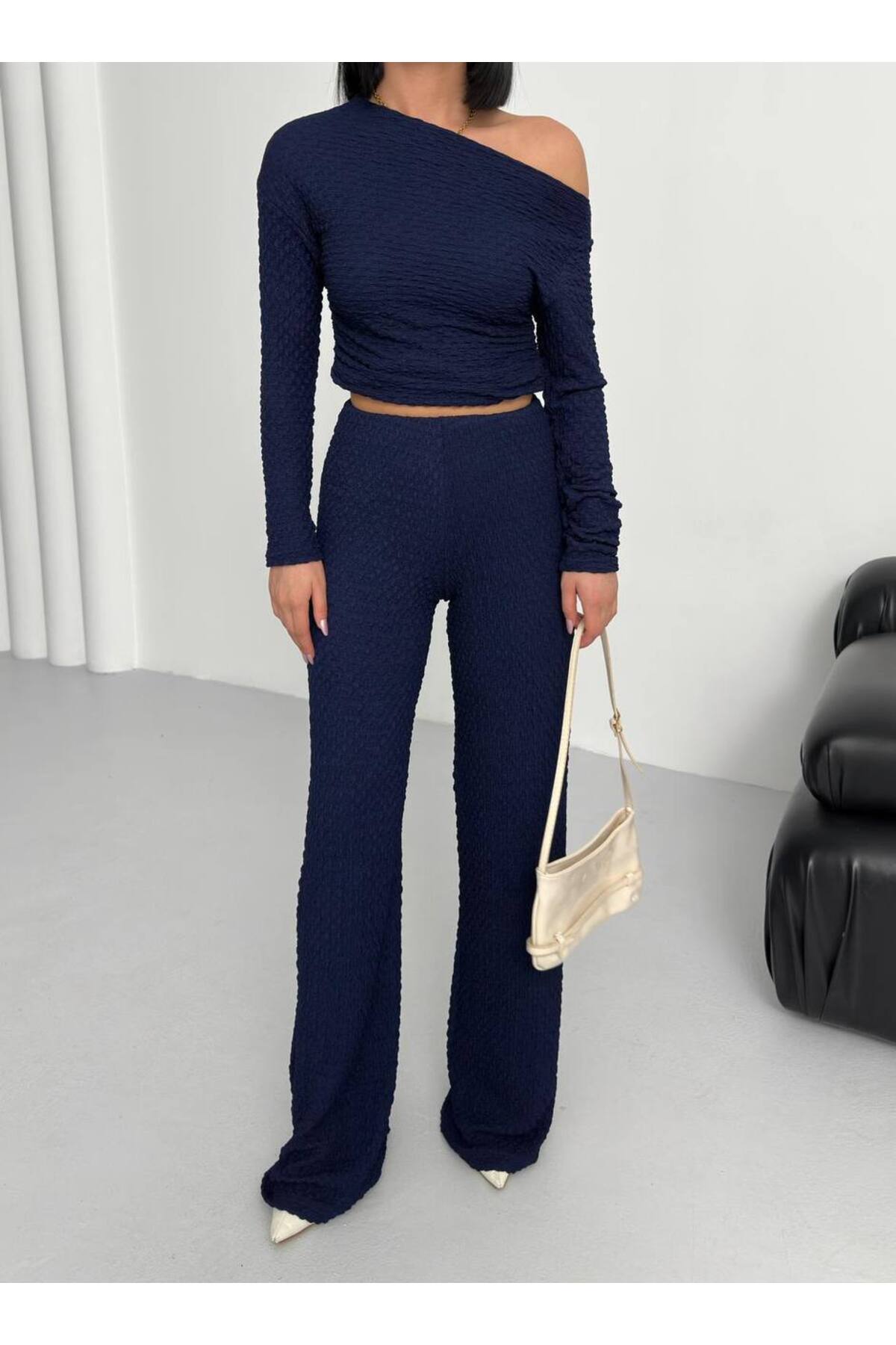 Women's New Season Boat Neck Bottom-Top Blouse-Pants Set