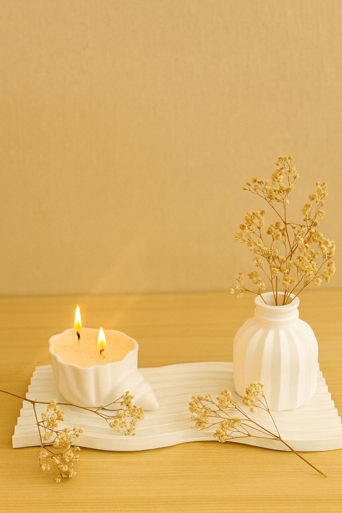 Concrete Decorative Candle Holder Set – Wavy Design 10 x 8 (100 g powder candle gift)
