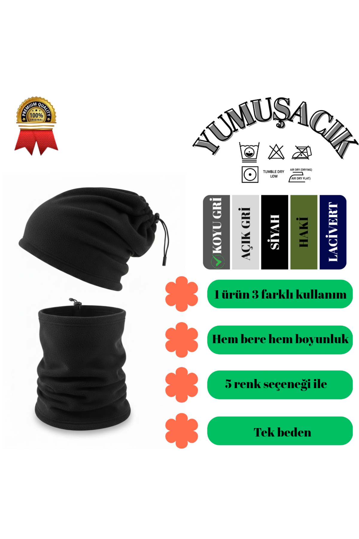 akyıldız iş elbiseleri Polar Boyunluk | Kışlık Motorcu Rüzgar Önleyici Outdoor Buff Bere (3 FARKLI KULLANIM) görsel 3