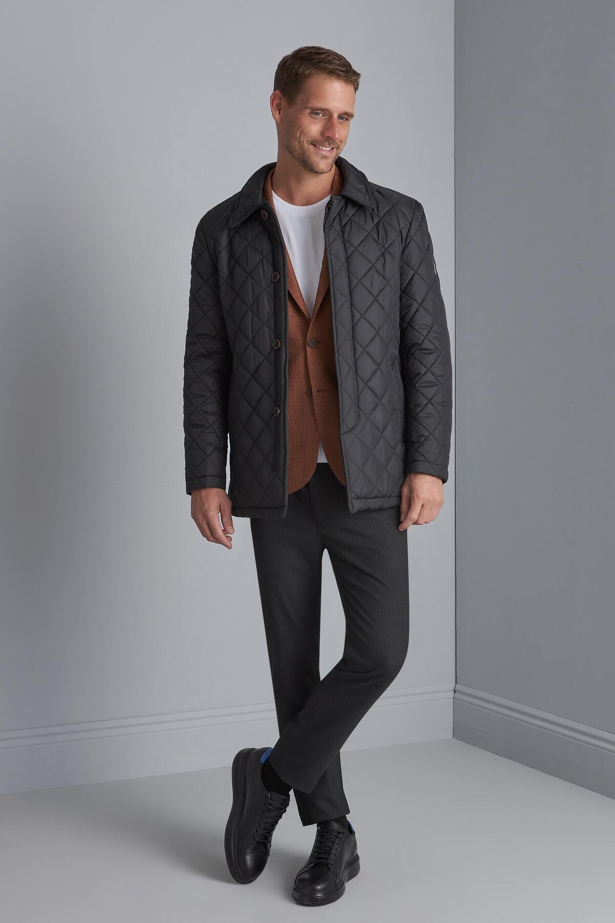 İgs  Erkek Kapitone Düğmeli Klasik Mont – Siyah - Görsel 2