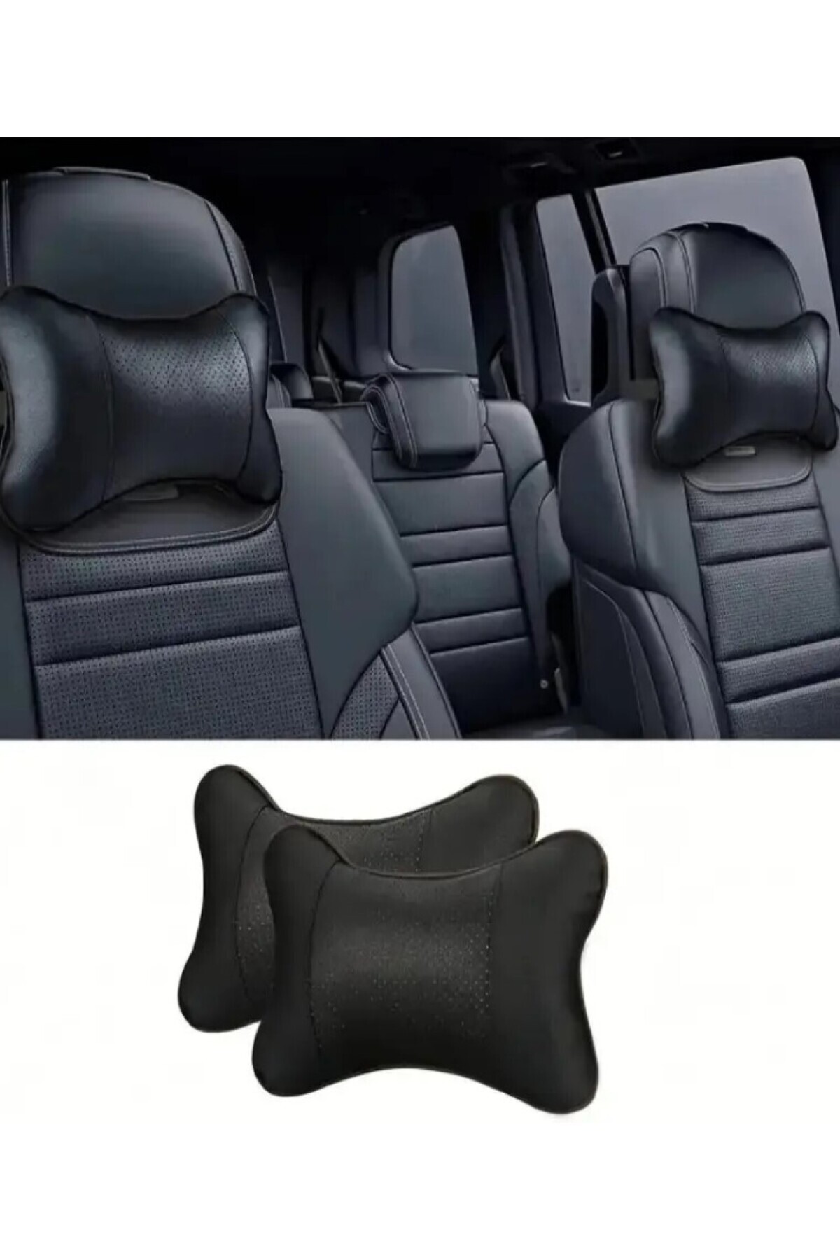 AYAZGRUP 2'Li Oto Boyun Yastığı Nokta- düz Desenli Deri Rahat & Şık Tasarım Ortopedik Elyaf Dolgulu