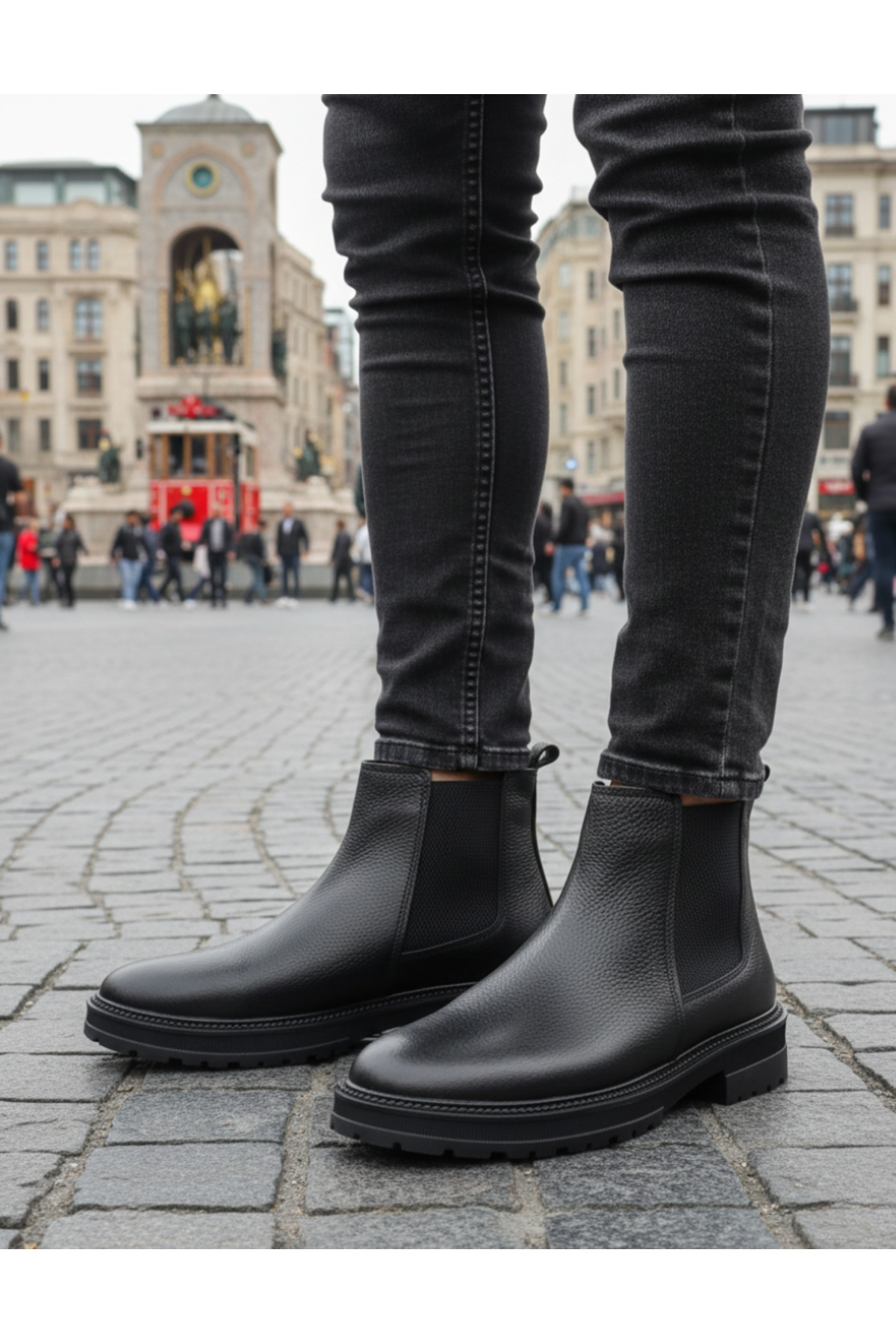 zege shoes  Hakiki Deri Orjinal Erkek Kışlık Bot Fermuar&Lastikli Suya Soğuğa Dayanıklı Kaymaz Taban Ortopedik - Görsel 2