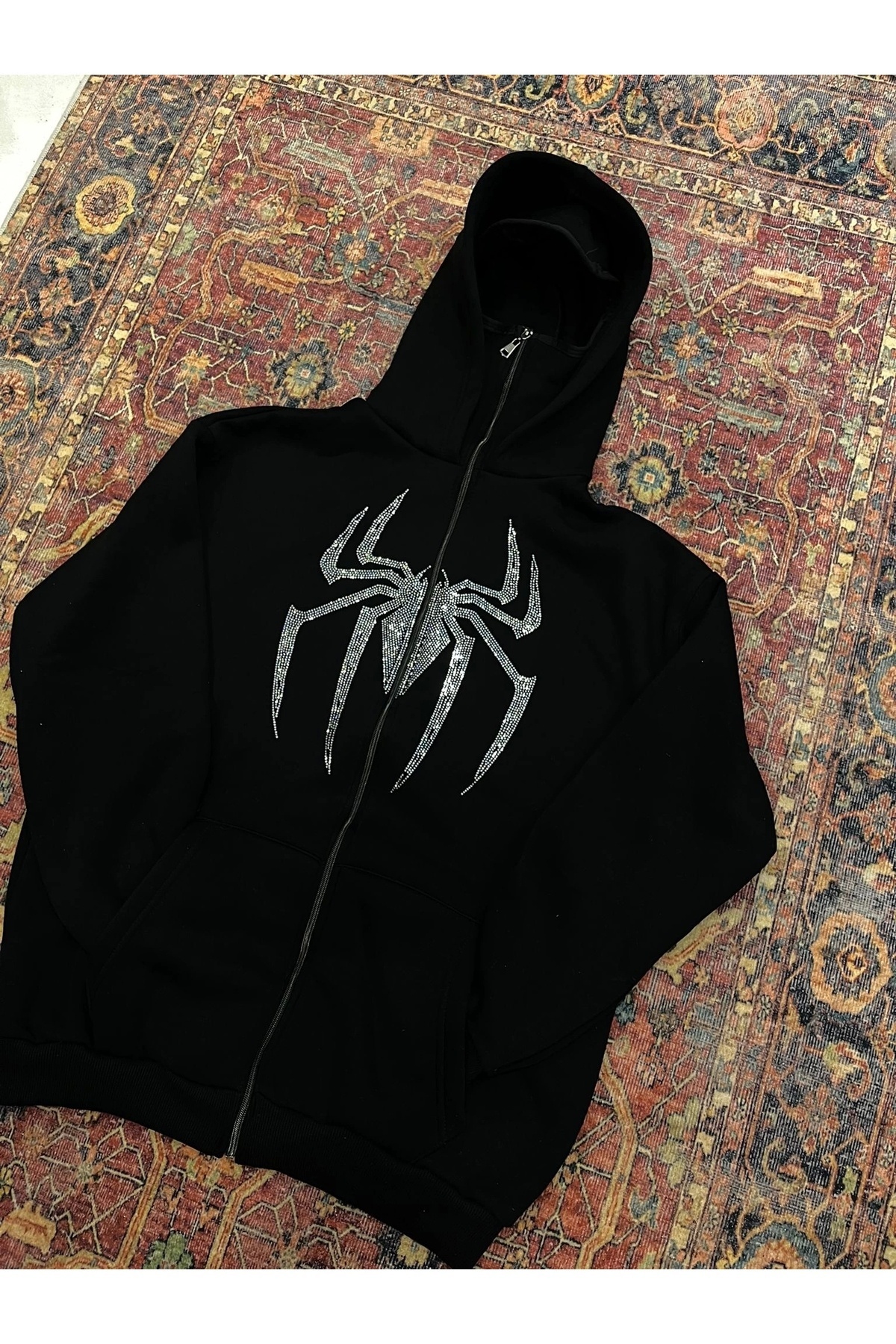 Gofeel Spider Örümcek Parıltılı Taşlı Maskeli Sweatshirt Hırka görsel 6