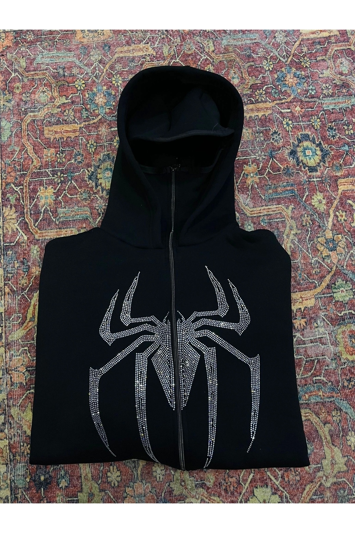 Gofeel Spider Örümcek Parıltılı Taşlı Maskeli Sweatshirt Hırka görsel 3