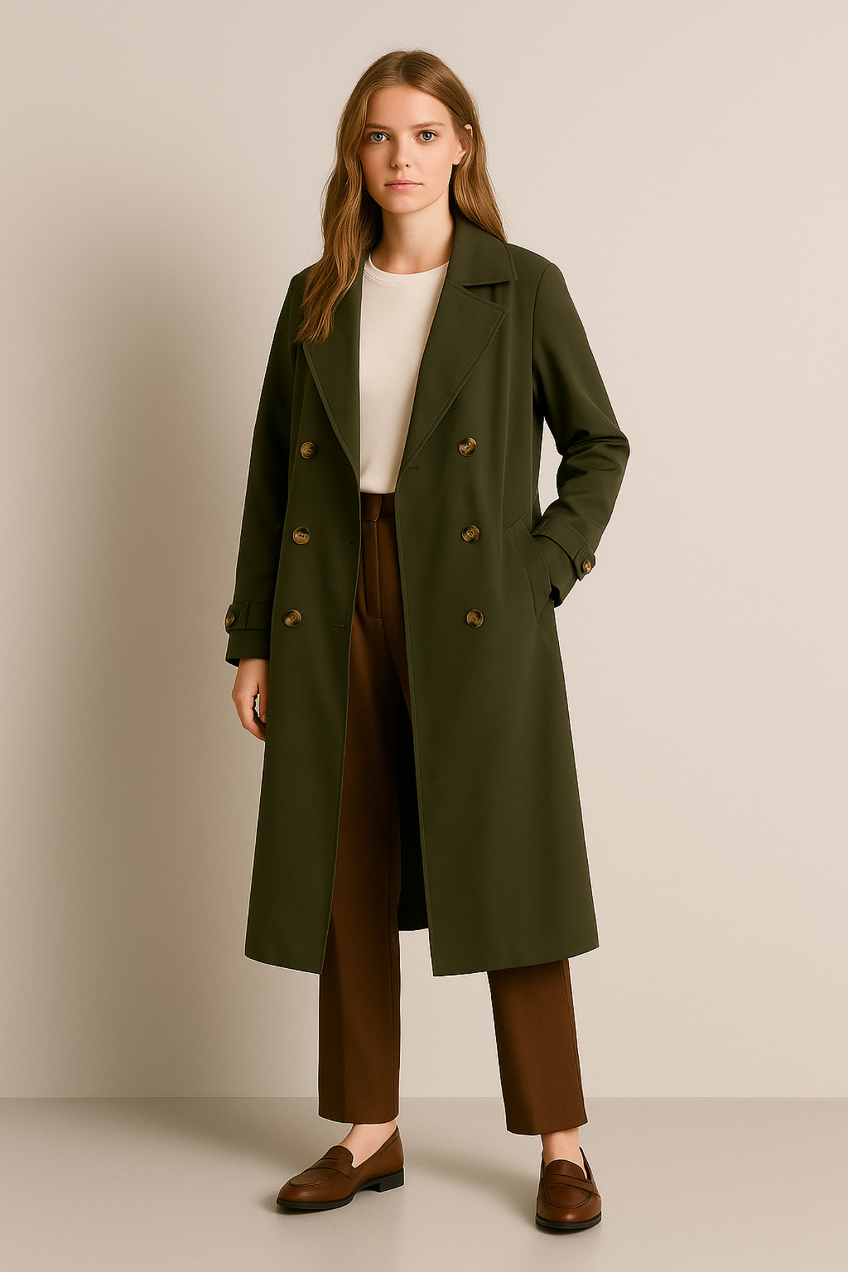 AMİDA Kadın Haki Kemerli Trençkot - 2529