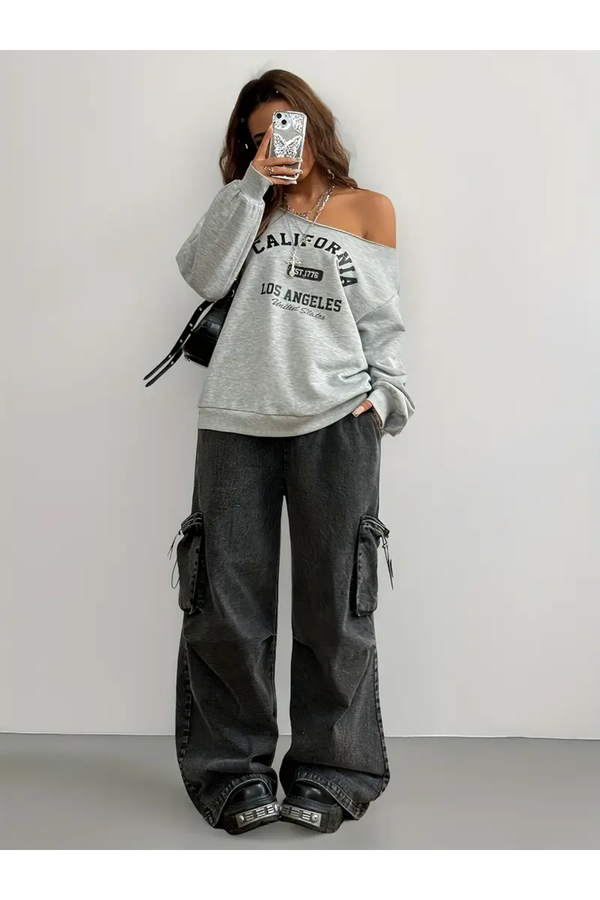 Machetta Kadın California 1776 Baskılı Kayık Yaka Sweatshirt görsel 3