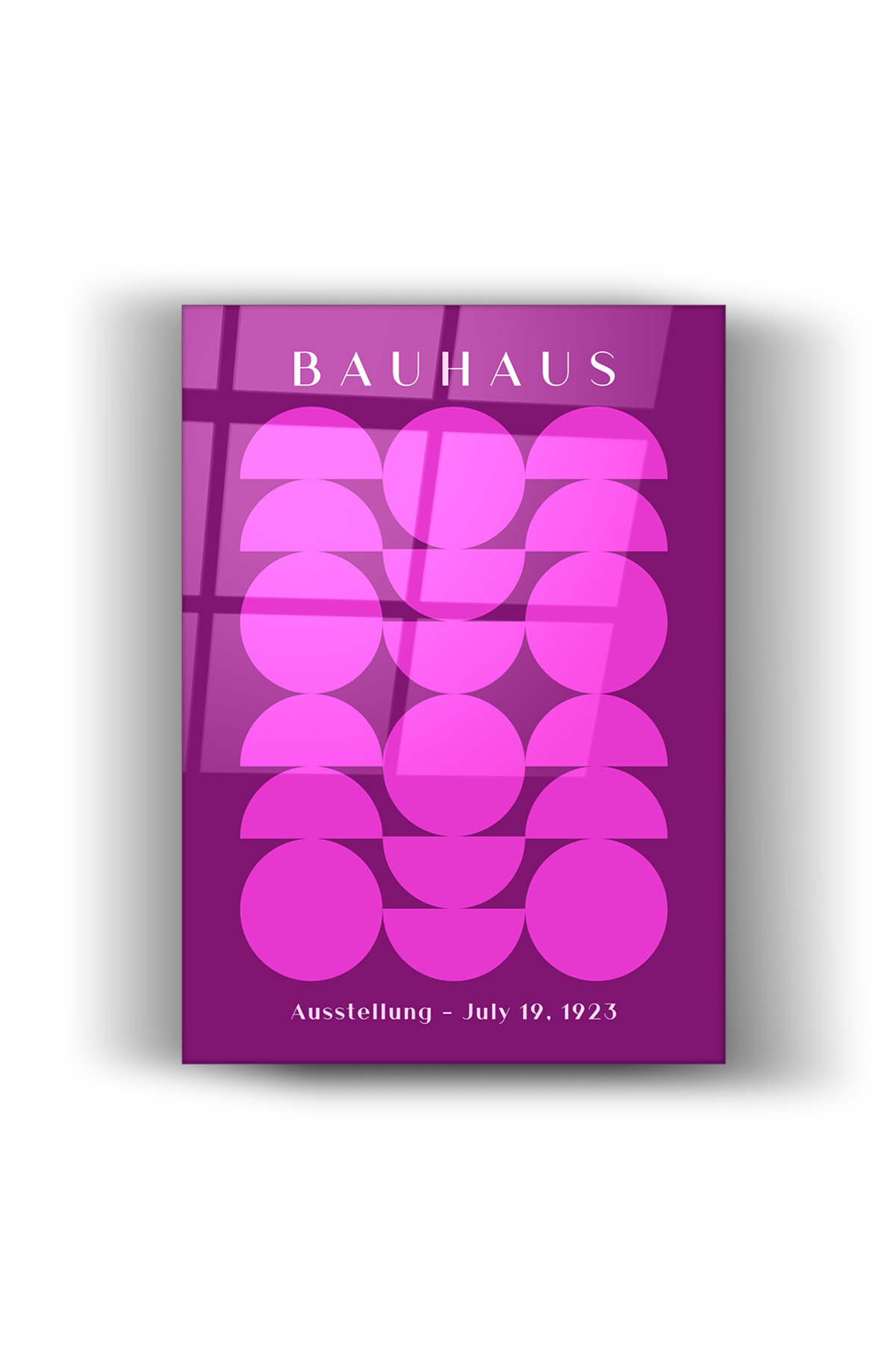 Bauhaus Pembe-Mor Geometrik Desenli Tasarım-Cam Tablo-Ev Ve Ofis Dekorasyon-Sanatsal