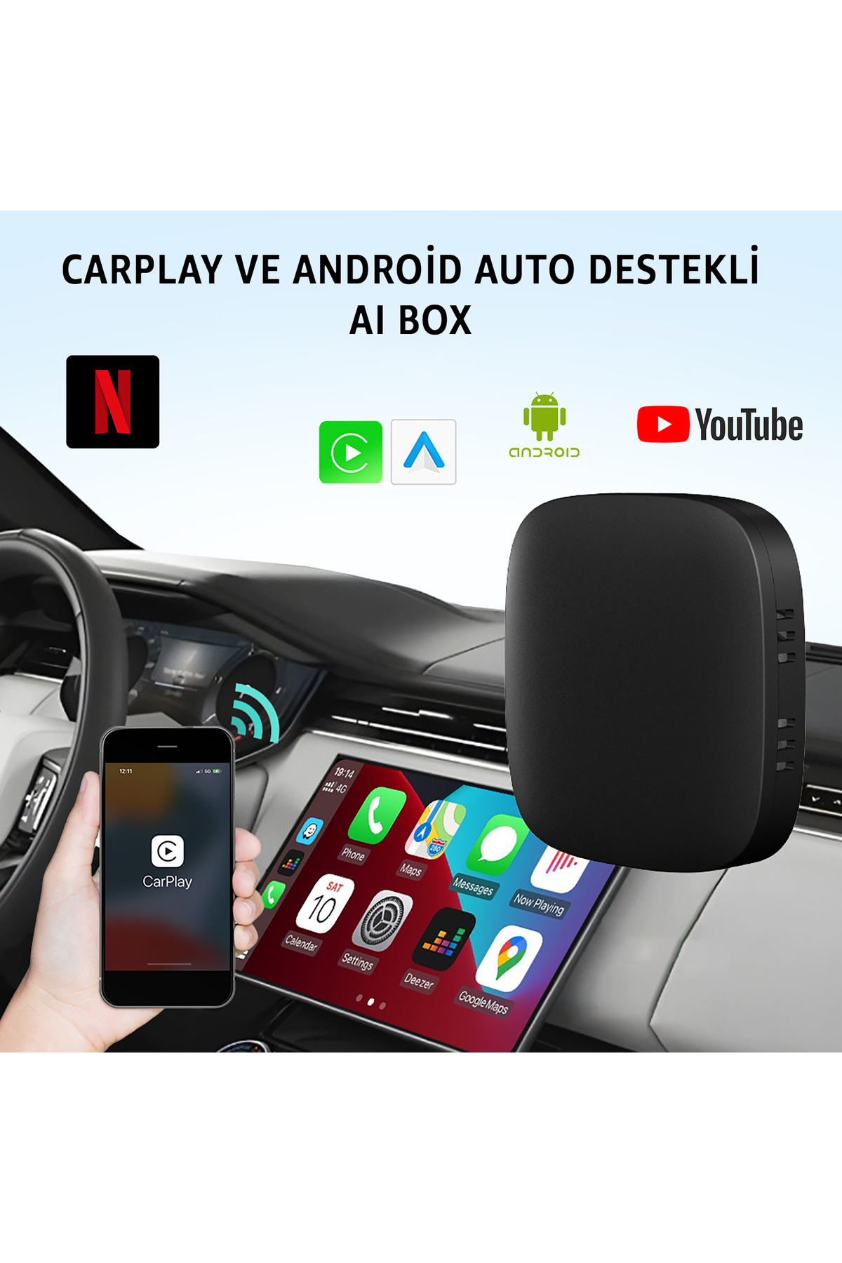 ROBEVE Kablosuz CarPlay & Android Auto Akıllı Multimedya Kutusu CarPlay Adaptörü AI Box 2+32GB ROM