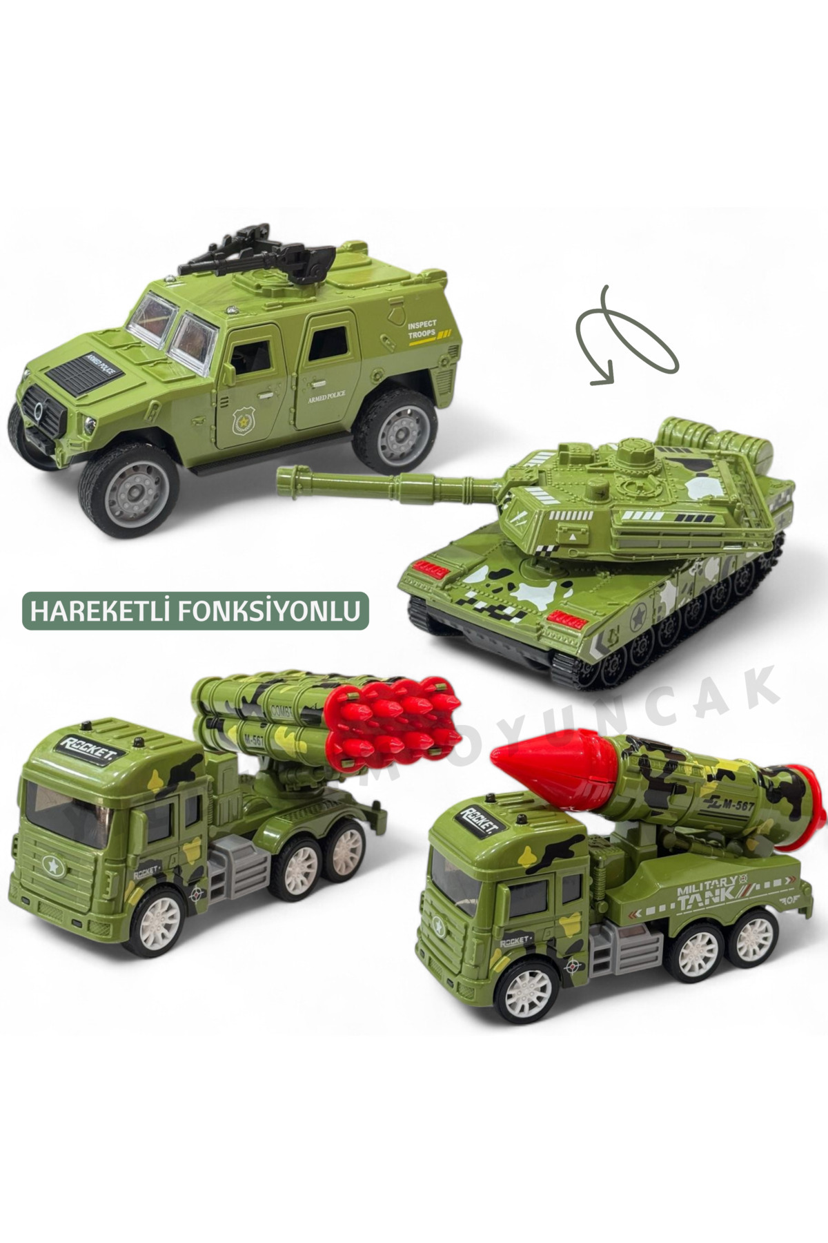 YILDIRIM OYUNCAK 4 Adet Askeri Araç Kaliteli Plastik Sürtmeli 4