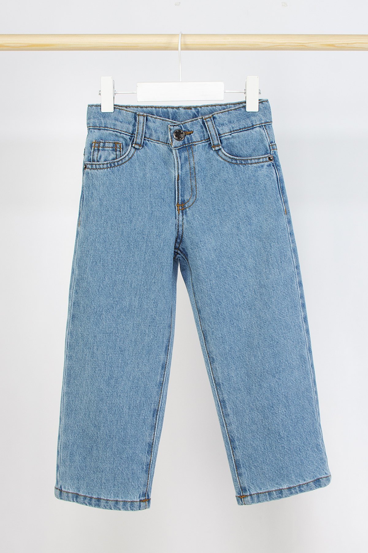 Shopmins Beli Lastikli Çıtçıtlı 2'li Kız Erkek Çocuk Unisex Jean Kot Pantolon Bebe fotoğrafı 5 (önizleme)