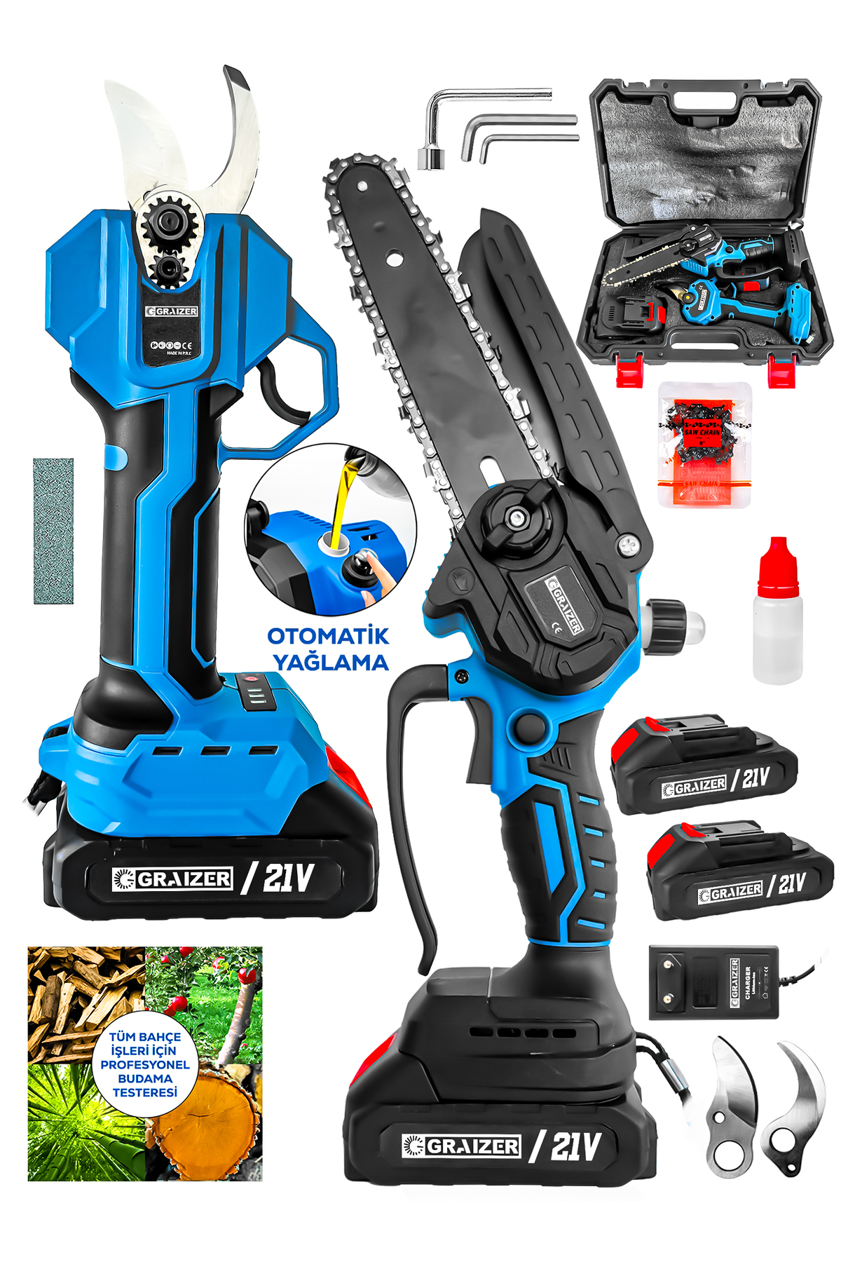 Graizer 2 li Set M-21 Vf 2 Akülü Çelik Şanzuman 2 Pala 2 Zincirli