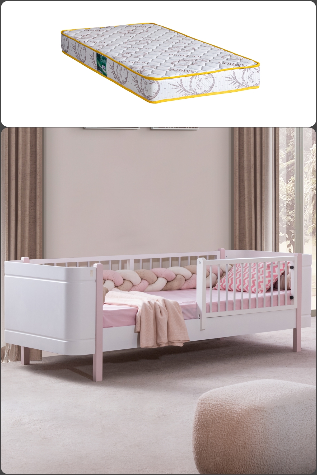 ベビー用家具 one Setay Montessori Karyola, Lidya Montessori Yatak - Pembe + 1 Adet
