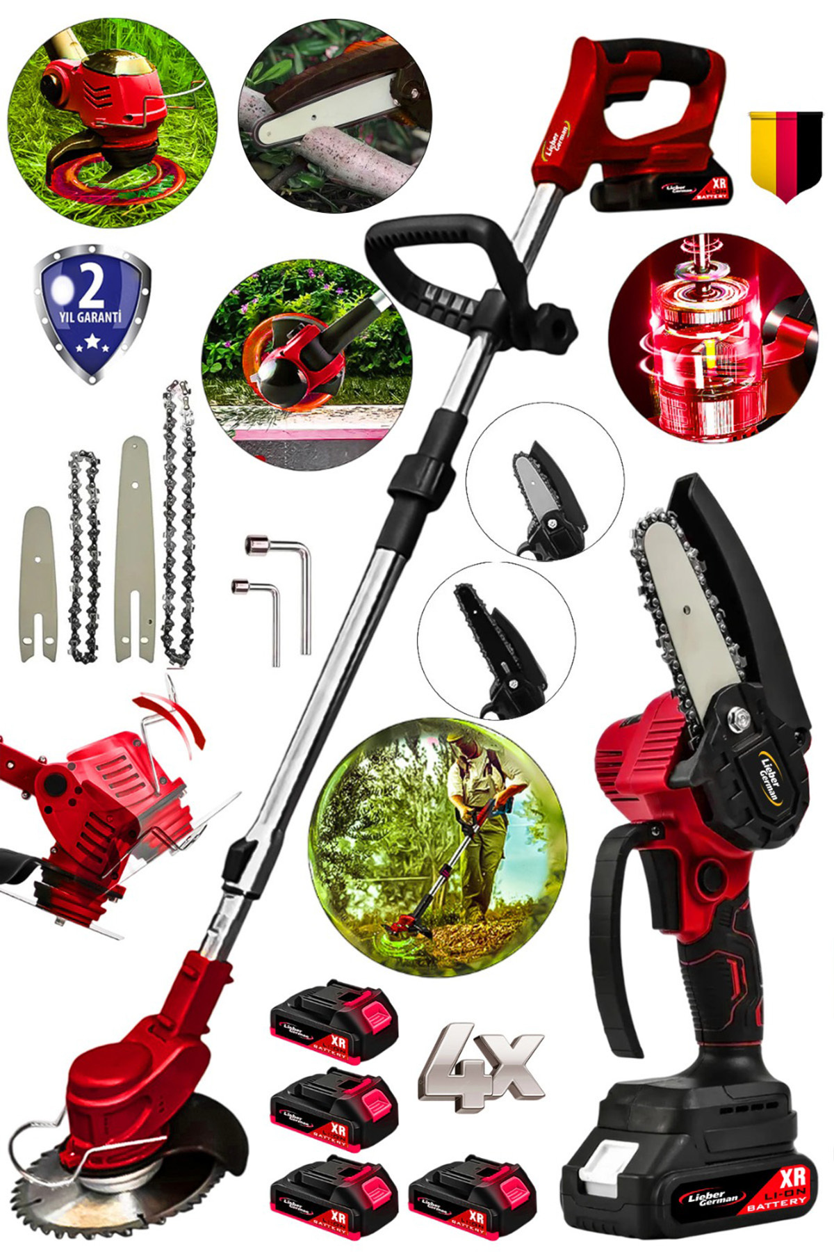 Lieber German LGMR4 21 Volt 4x Akülü Şarjlı Ağaç Dal Kesme Budama