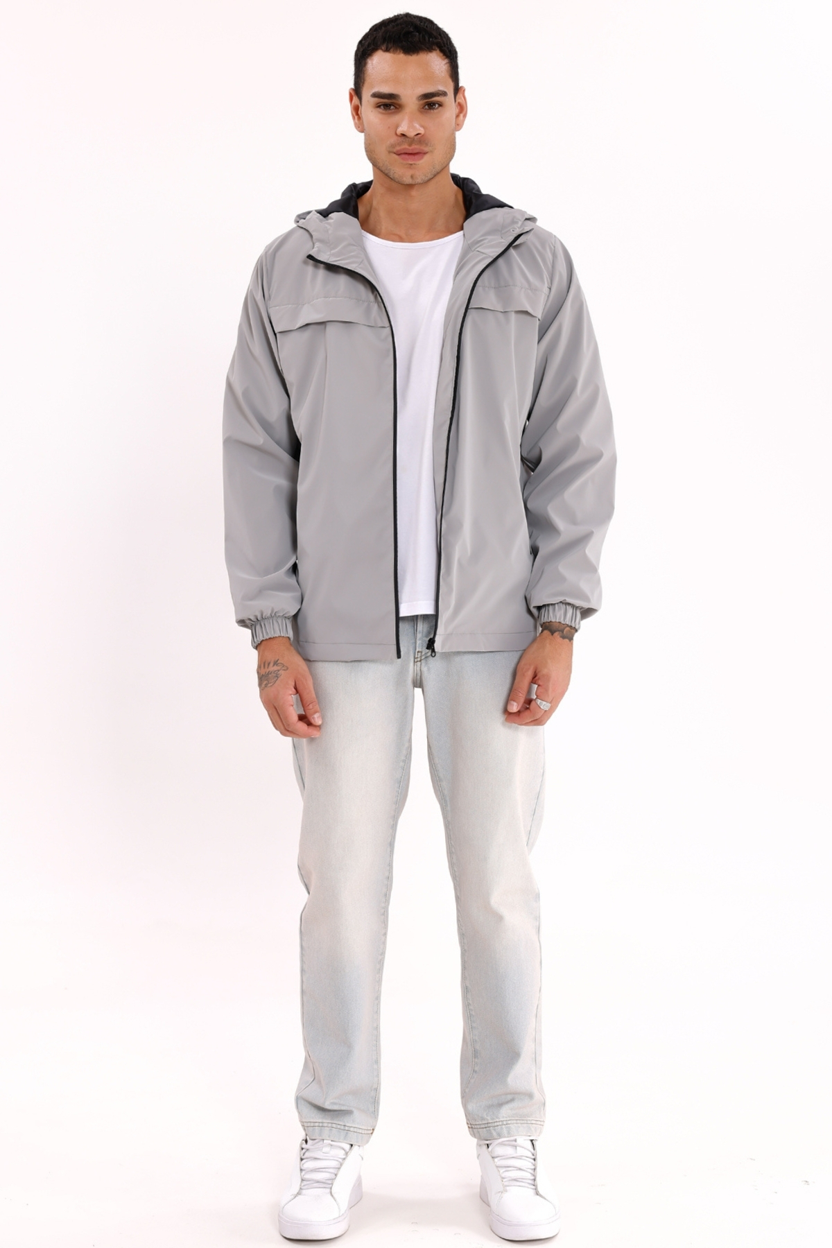 Montland  Erkek Gri Kapüşonlu Nova Kumaş Şık Mevsimlik Su ve Rüzgar Geçirmez Yağmurluk - Görsel 6