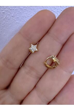 Arescollection 1 adet zirkon taşlı yıldız tragus helix lobe uyumlu halka pier...