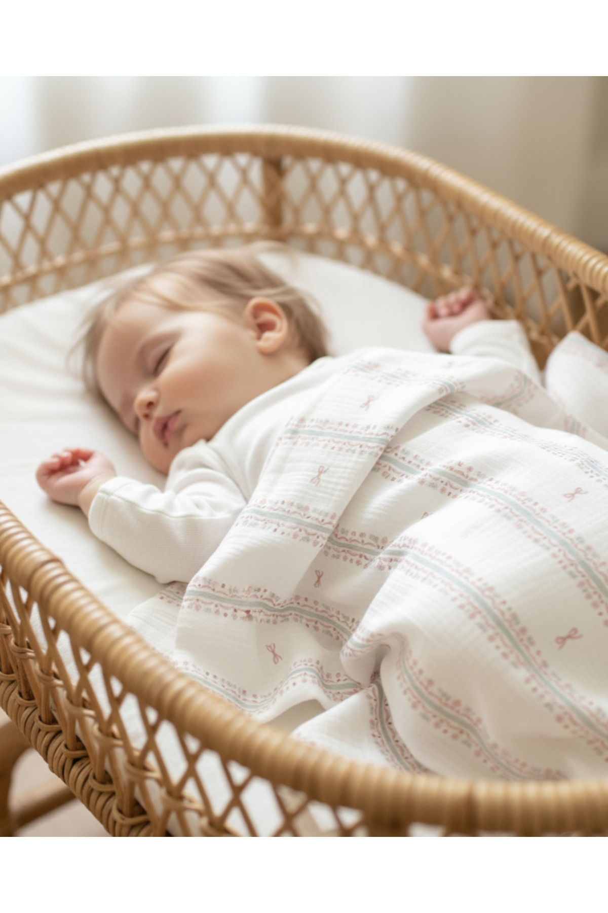 Zezig Bow Line Blue Striped Müslin Örtü