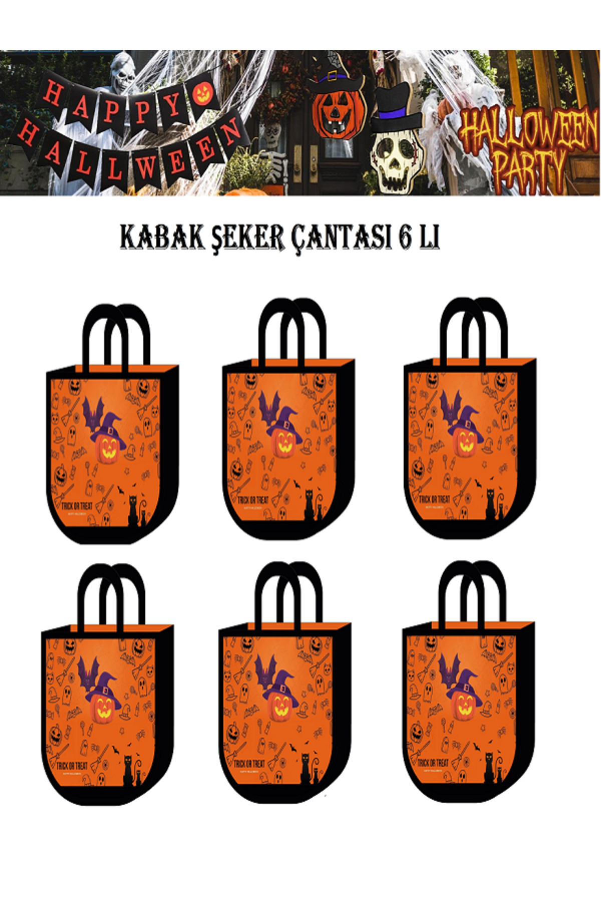 KOSTÜMCE Cadılar Bayramı Kabak Şeker Çantası 6 Adet