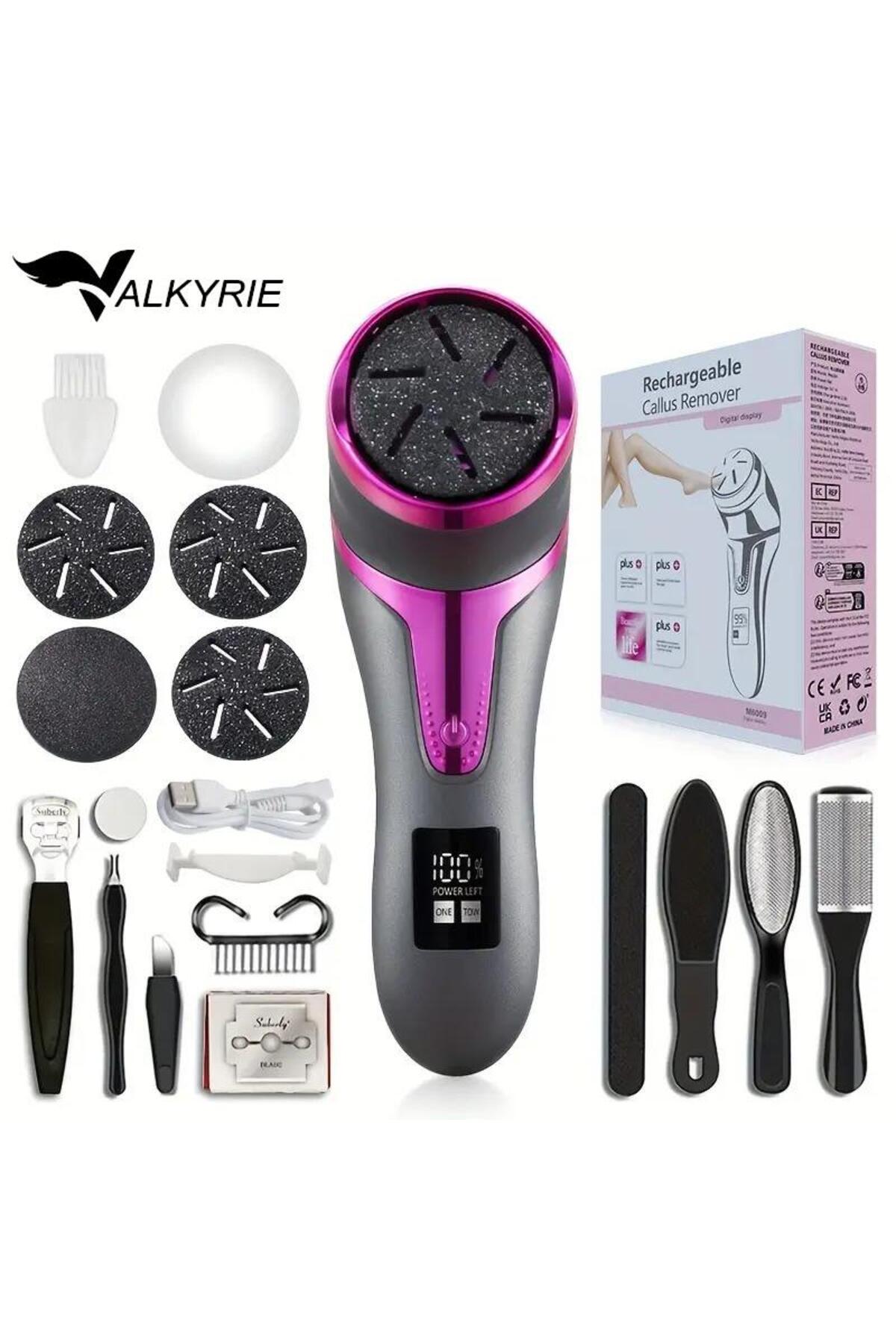 Profesyonel Ayak Bakım Cihazı 360° Dönen Başlık Dijital Ekranlı, Şarjlı & 10 Parça Pedikür Kiti Mor — MT-510 Foot Care Machine Mor — تصویر 9 از 9