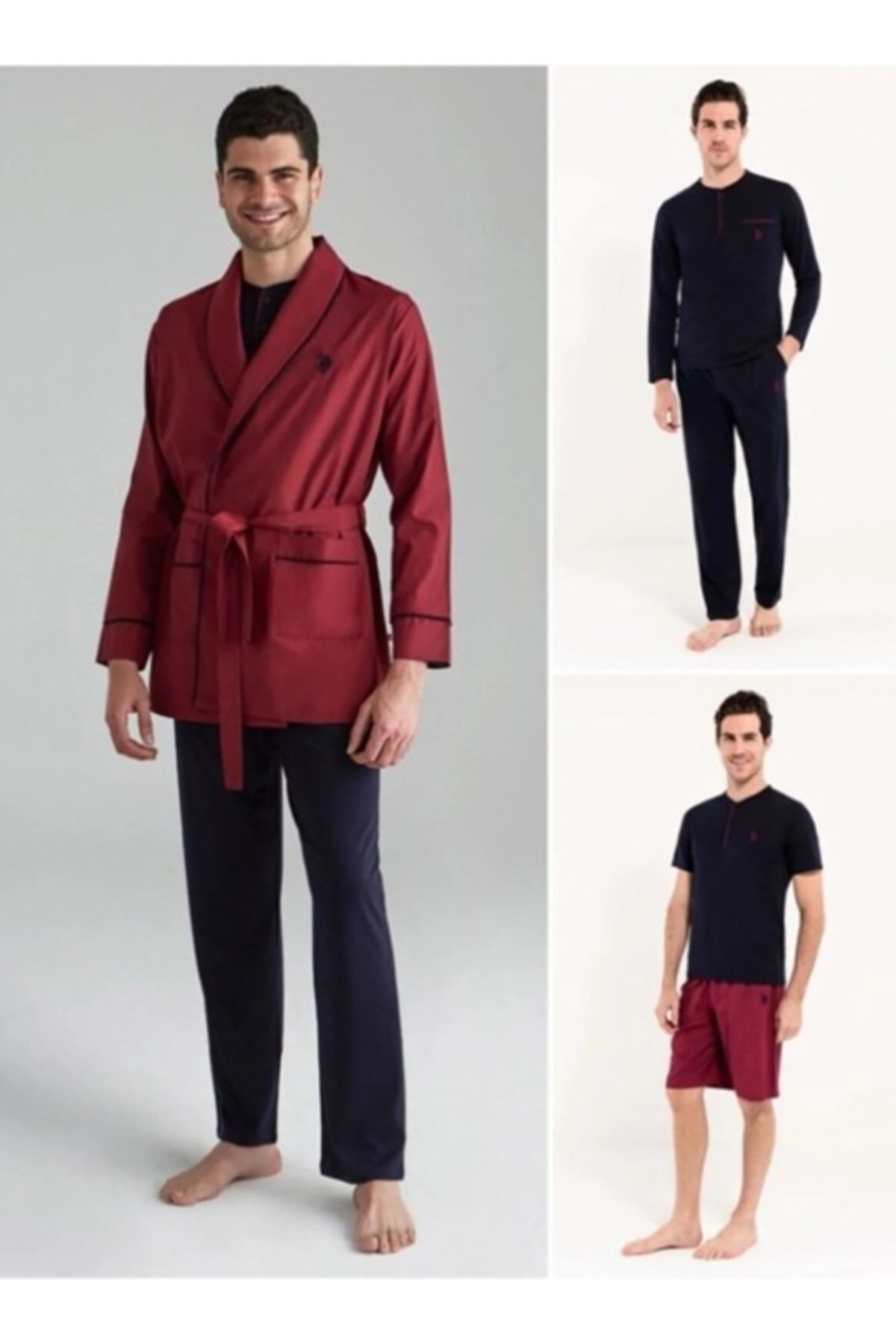 یو اس پولو سرویس خواب دامادی ۵ تکه جعبه‌ای (ست لباس خواب آستین بلند + ست لباس خواب آستین کوتاه + لباس خواب/لباس خواب صبحگاهی)
